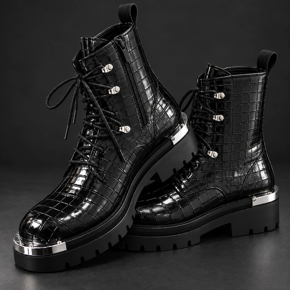 Genuine Leather Boots | Auberon Black stacked pair