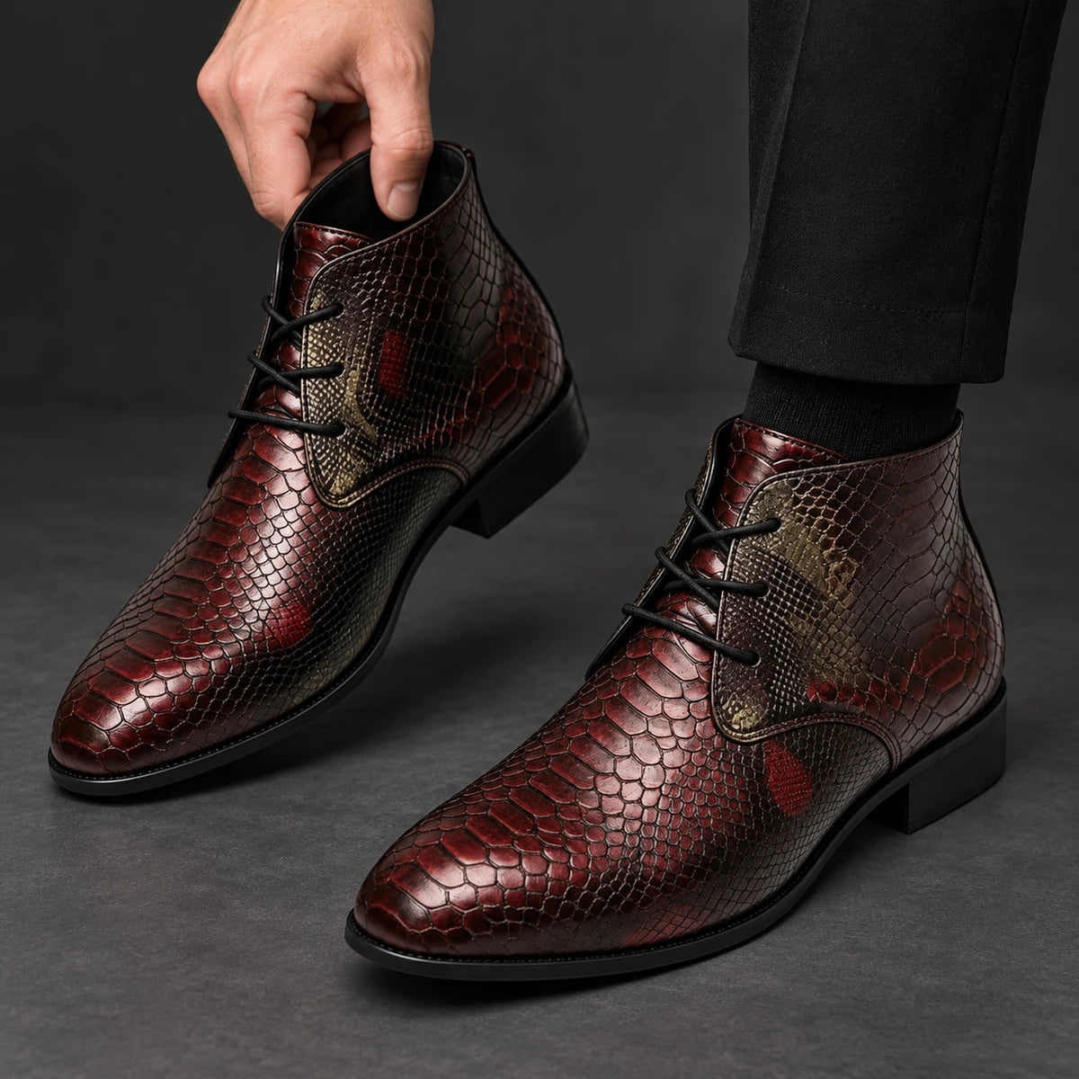 Genuine Leather Boots | Bastian Red model handheld