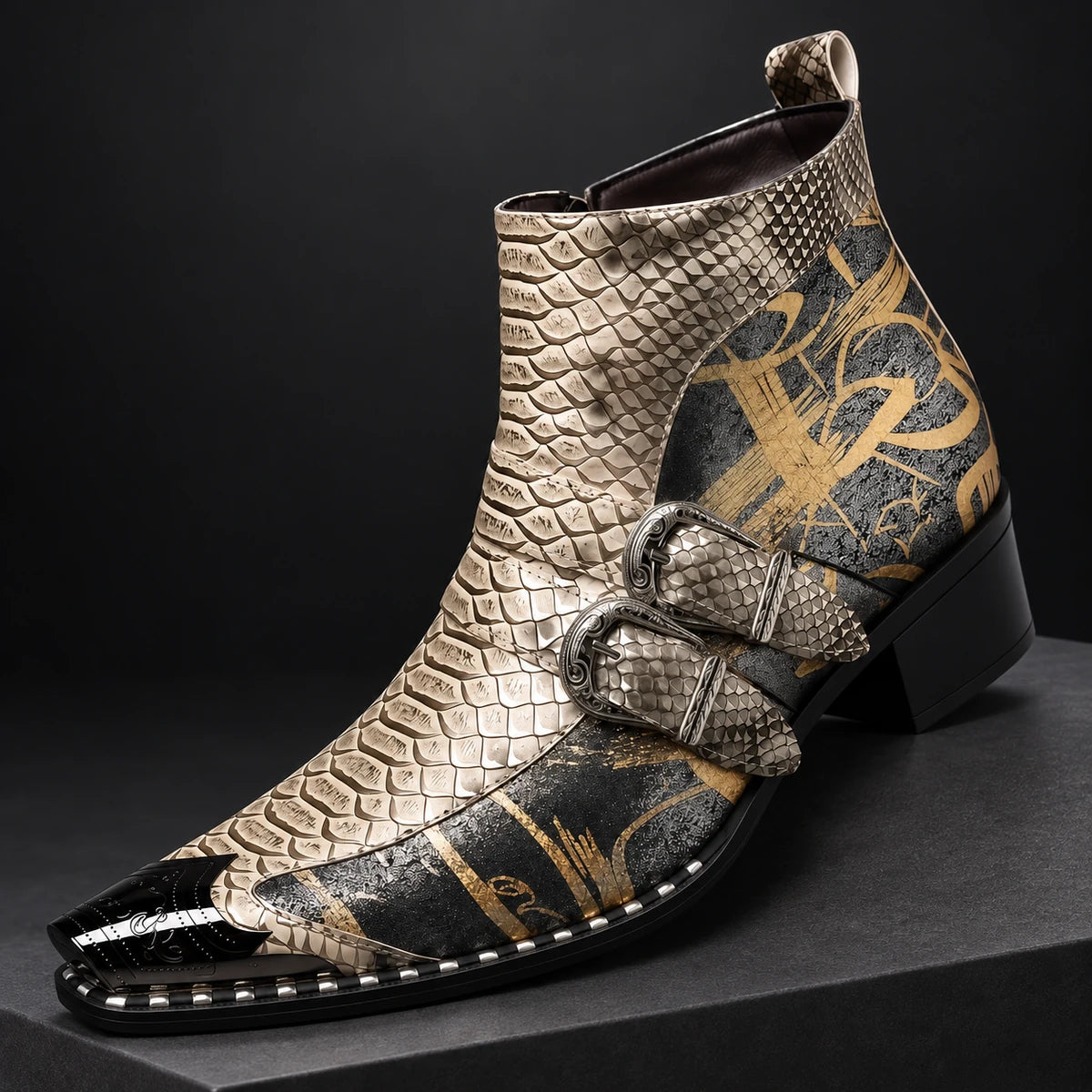 Genuine Leather Boots | Bellamy Gold diagonal pedestal