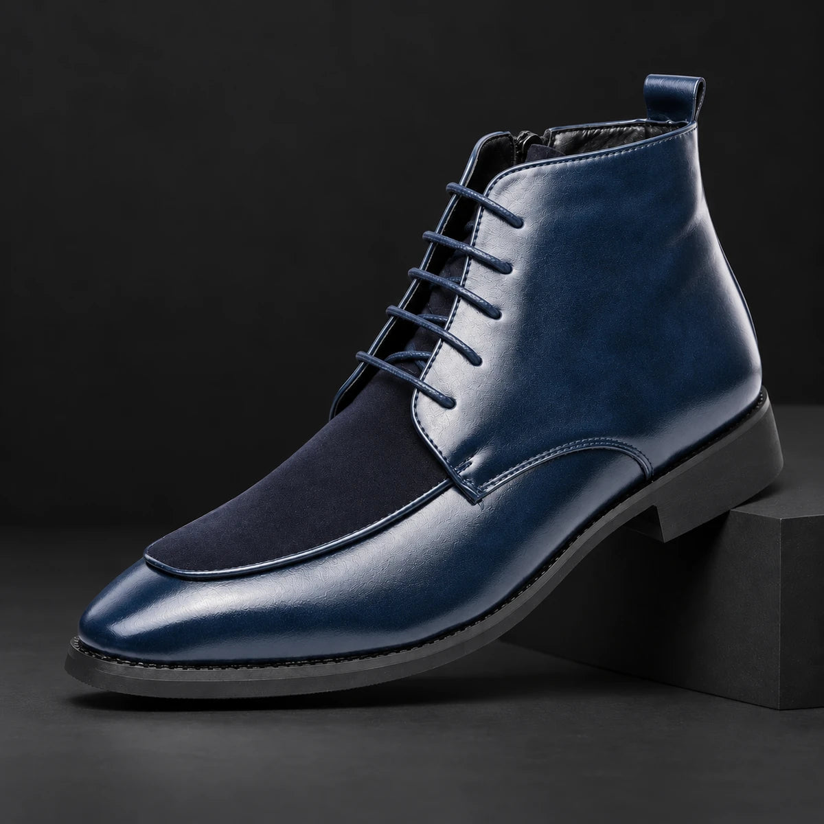Genuine Leather Boots | Cormac Blue diagonal pedestal