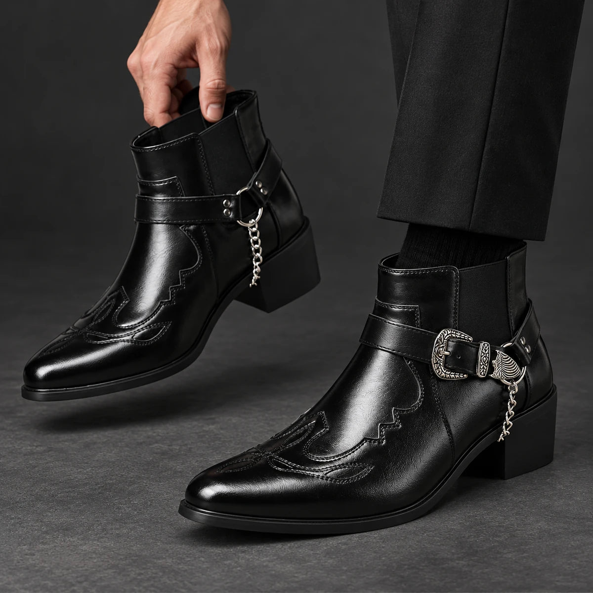 Genuine Leather Boots | Dashiell Black model handheld