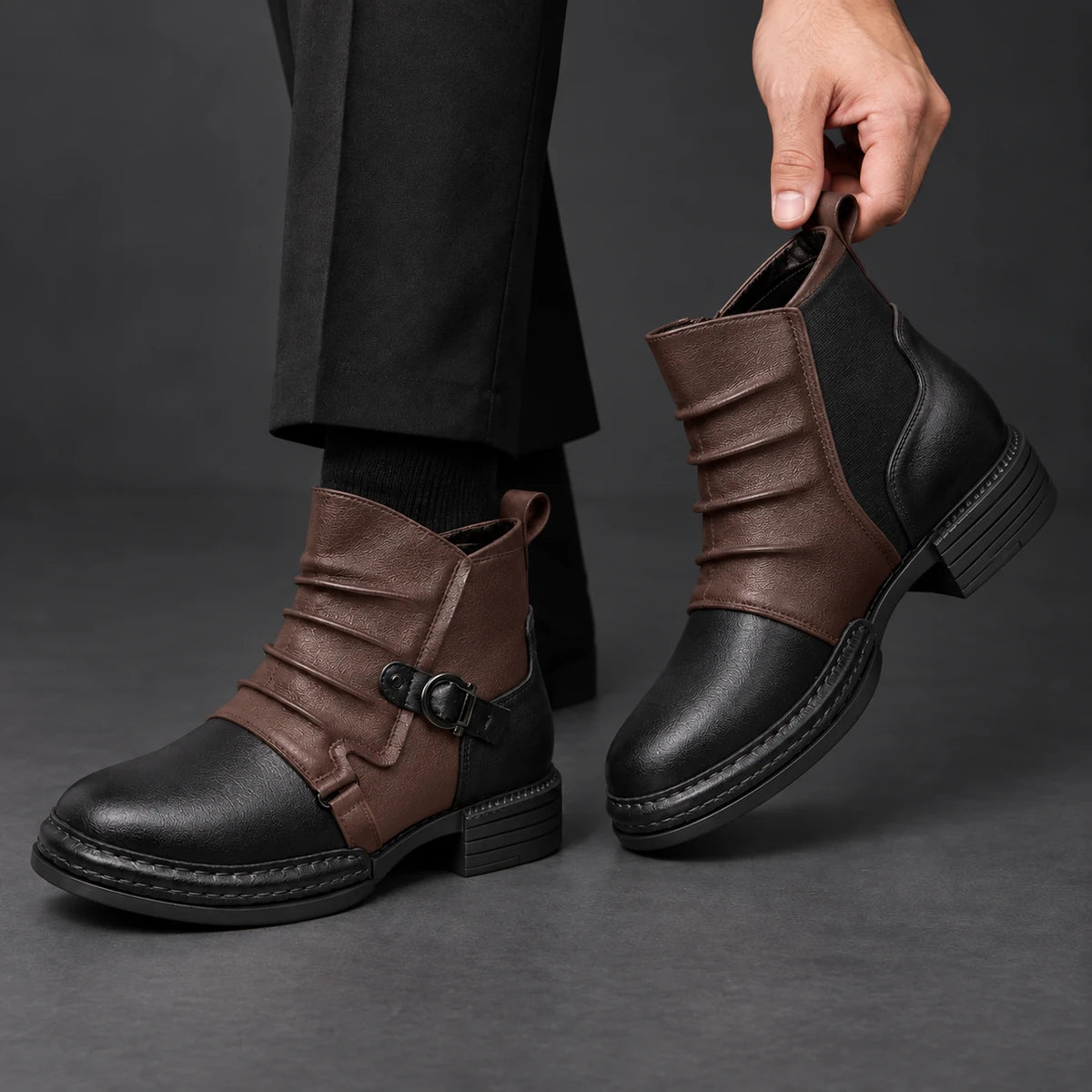 Genuine Leather Boots | Eamon Black model handheld
