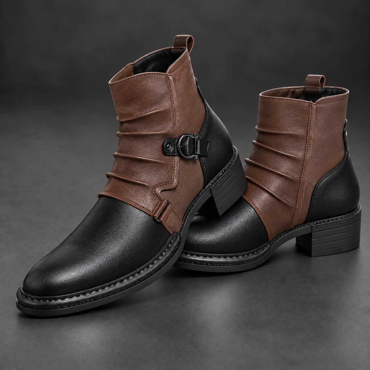 Genuine Leather Boots | Eamon Black stacked pair