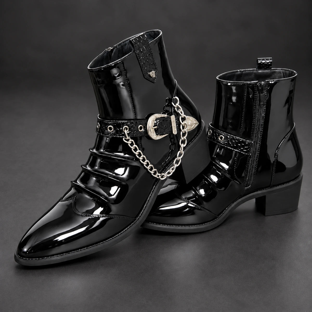 Genuine Leather Boots | Emrys Black stacked pair