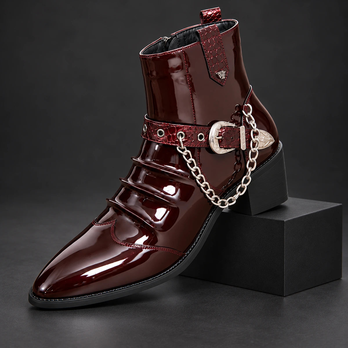 Genuine Leather Boots | Emrys Red diagonal pedestal