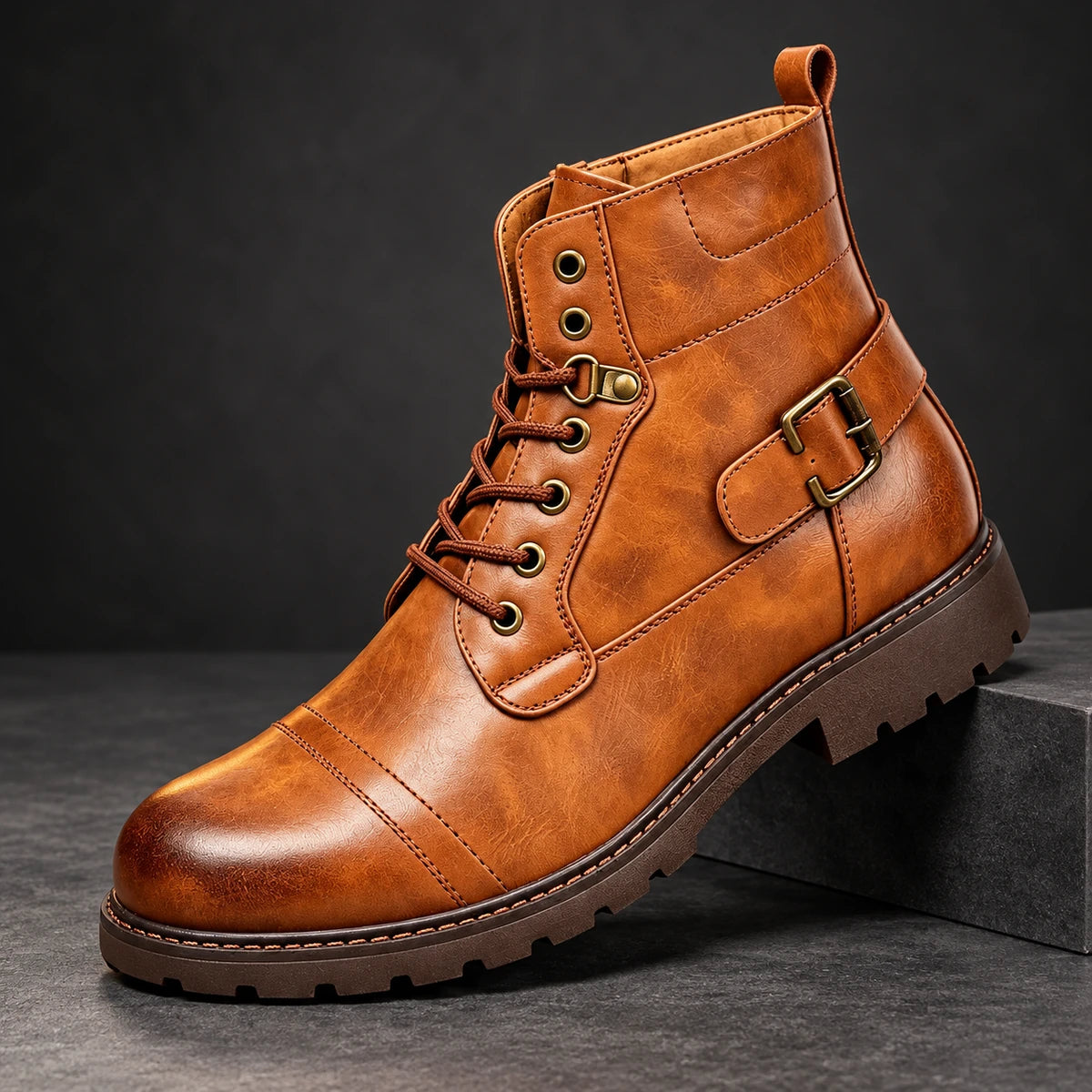 Genuine Leather Boots | Godfrey Brown diagonal pedestal