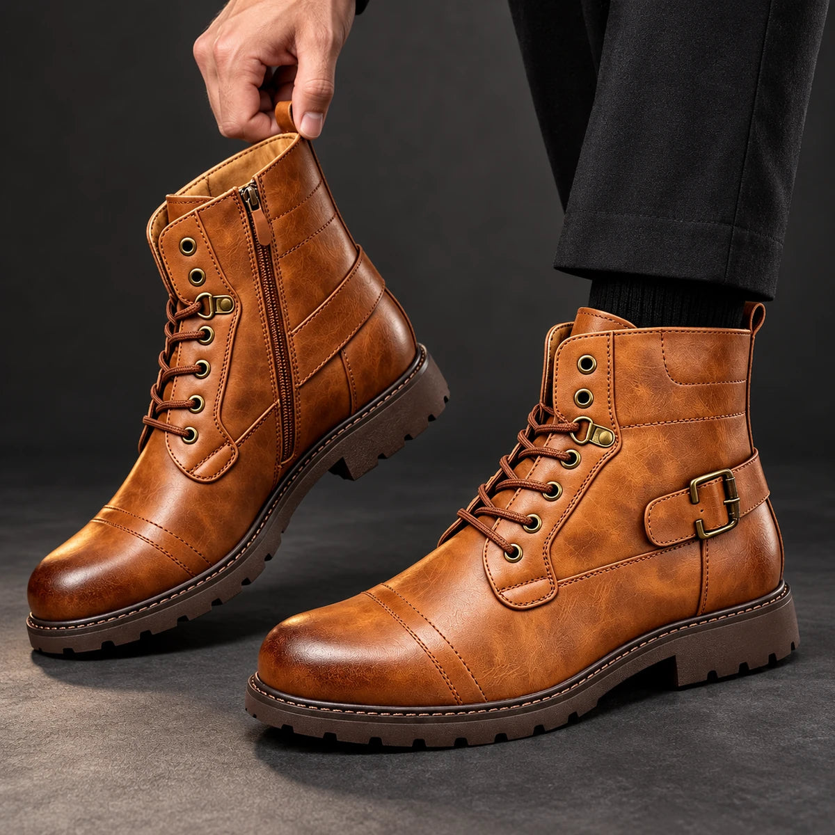 Genuine Leather Boots | Godfrey Brown model handheld