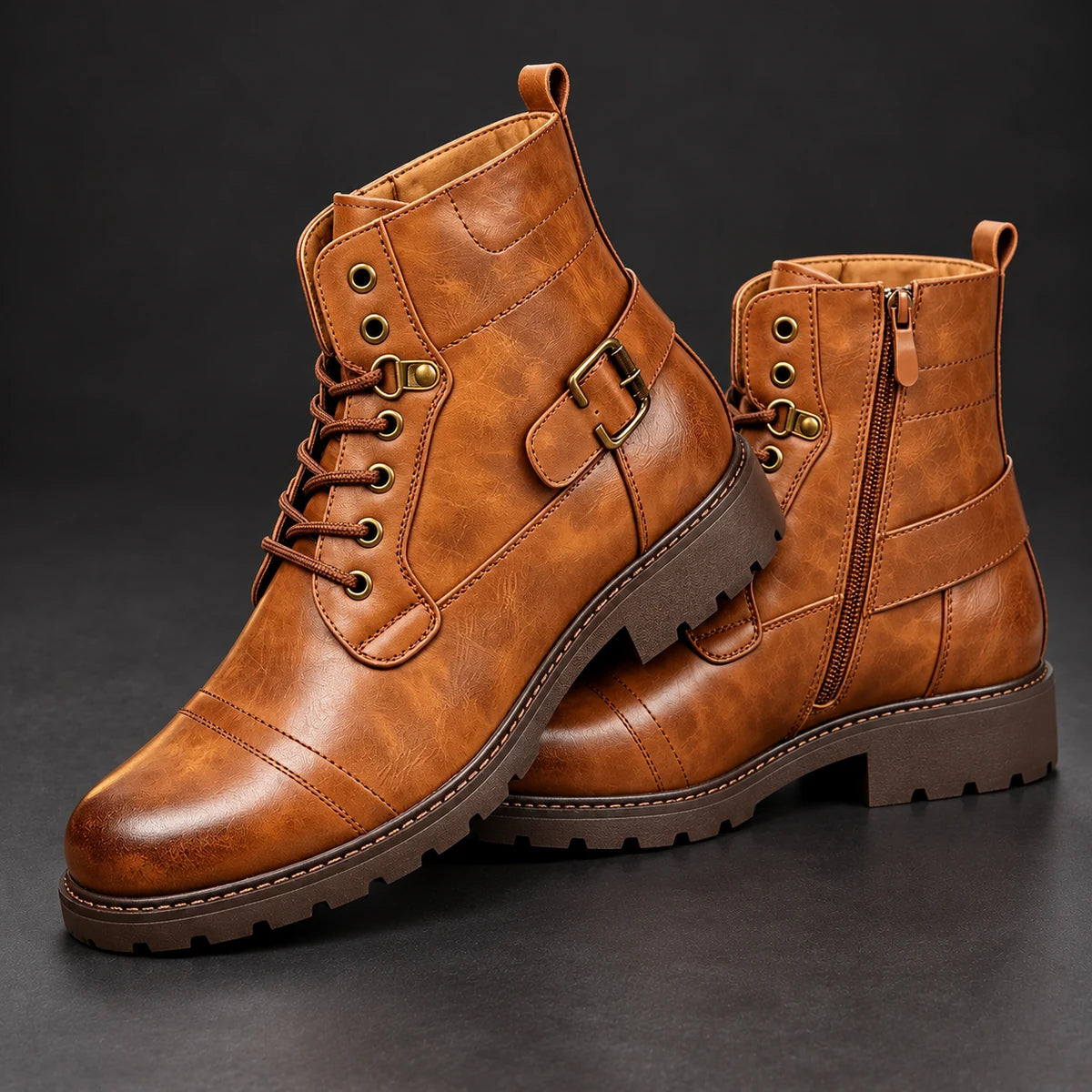 Genuine Leather Boots | Godfrey Brown stacked pair