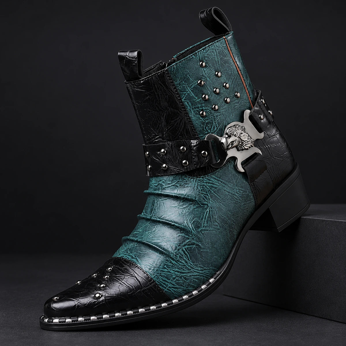 Genuine Leather Boots | Ivor Green diagonal pedestal view