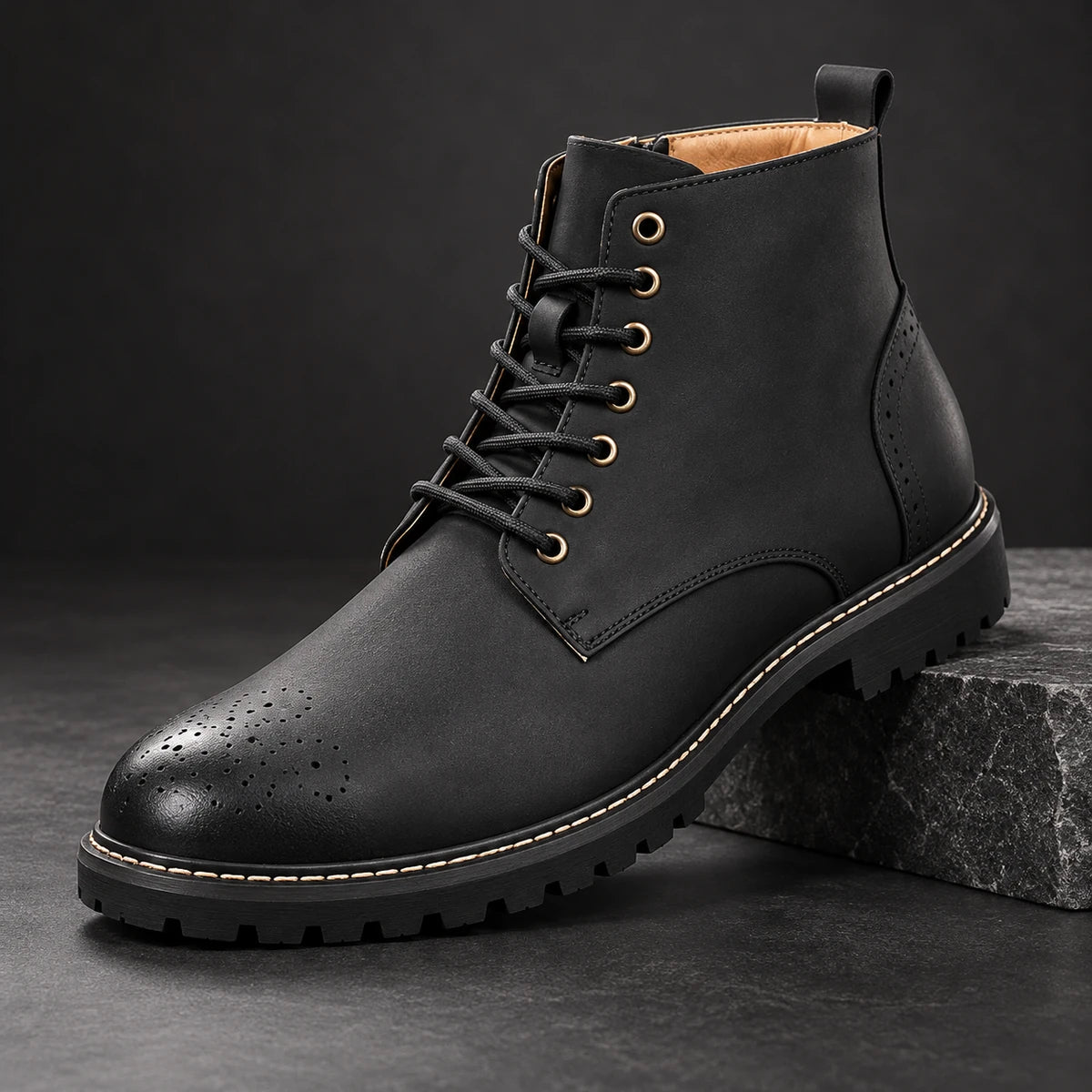 Genuine Leather Boots | Jareth Black diagonal pedestal