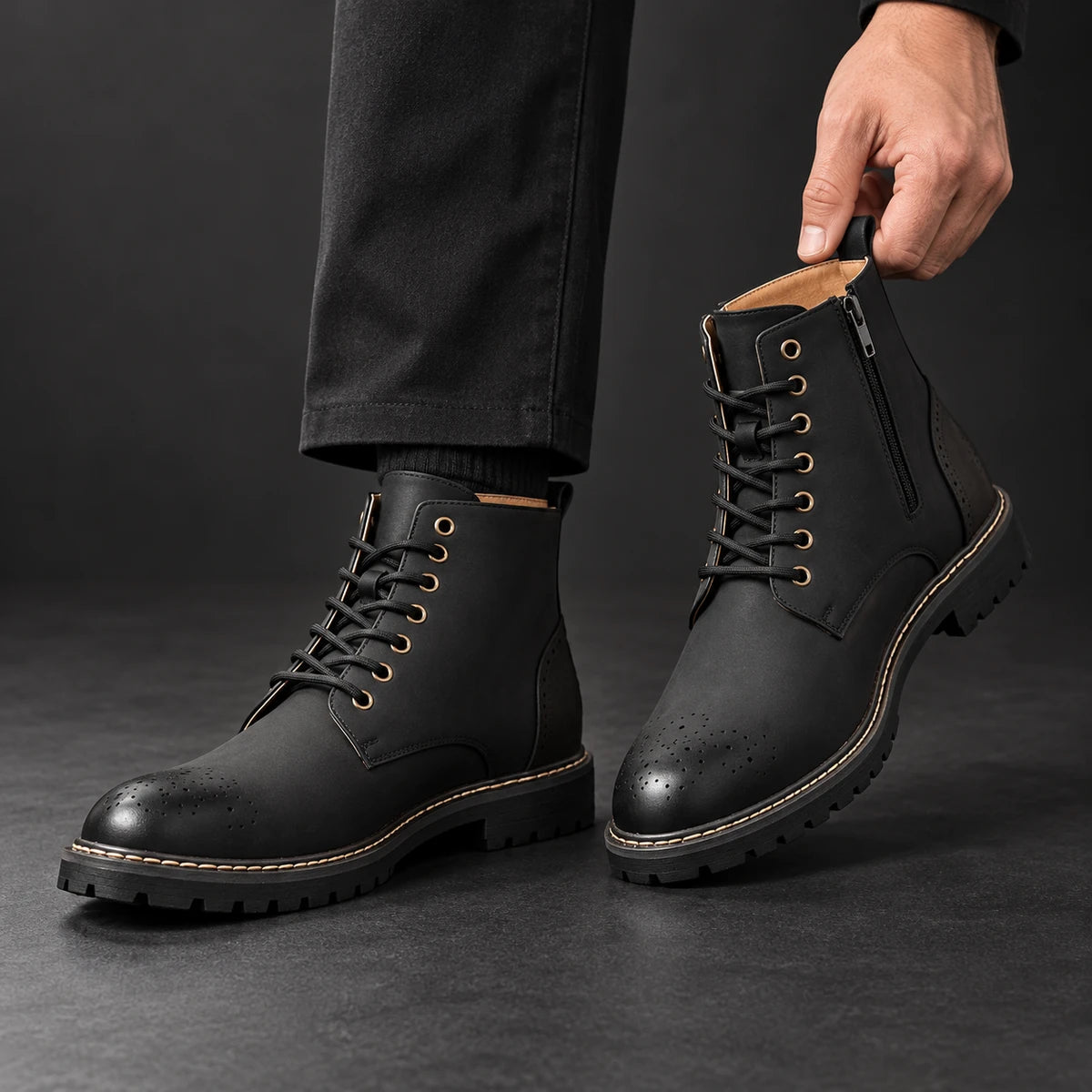 Genuine Leather Boots | Jareth Black model handheld