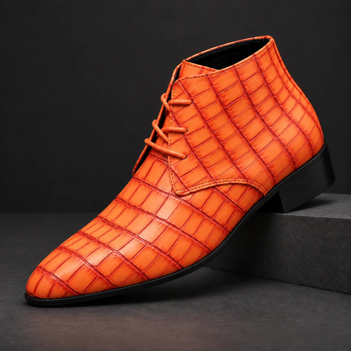Genuine Leather Boots | Kieran Orange diagonal pedestal