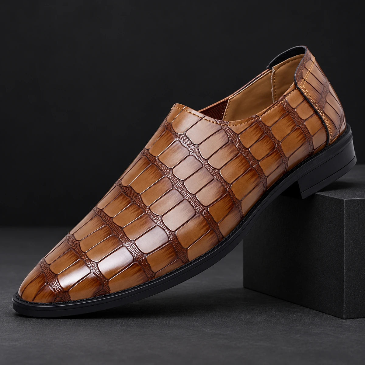 Genuine Leather Loafers | Ansel Brown diagonal pedestal