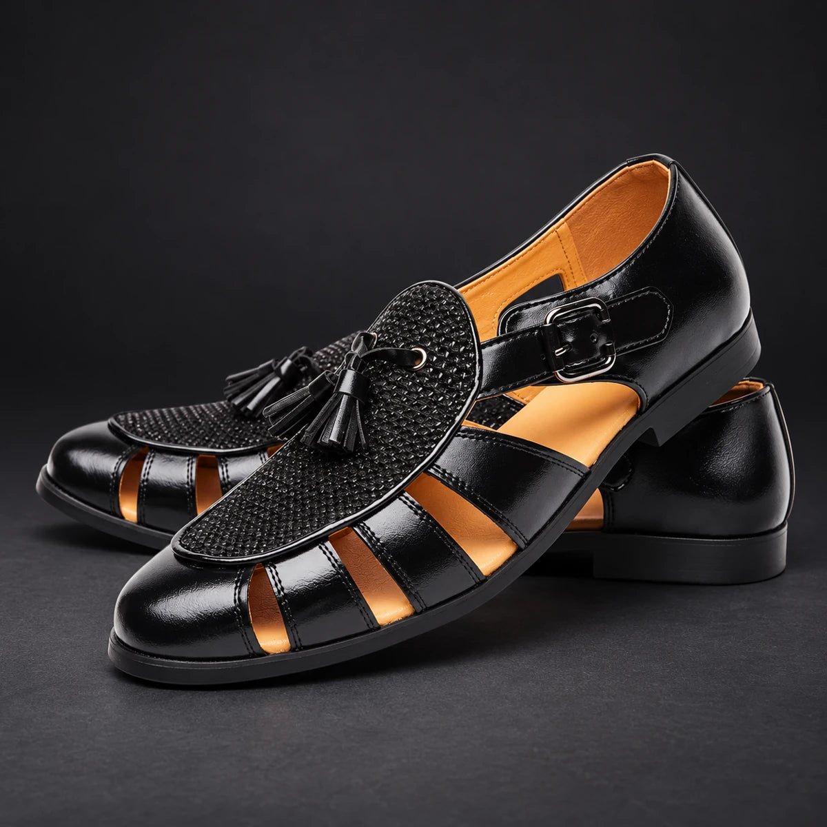 Genuine Leather Loafers | Garrick Black stacked pair