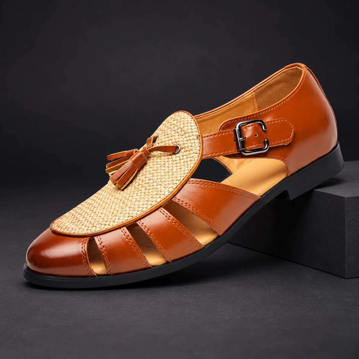 Genuine Leather Loafers | Garrick Brown diagonal pedestal