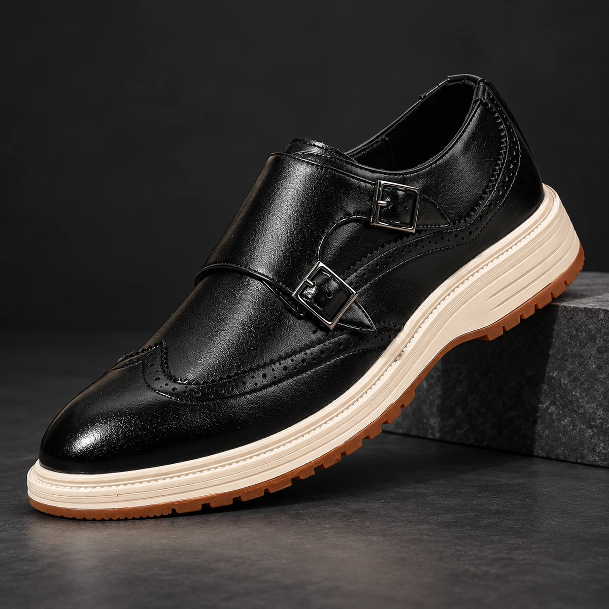 Genuine Leather Shoes | Cillian Black diagonal pedestal