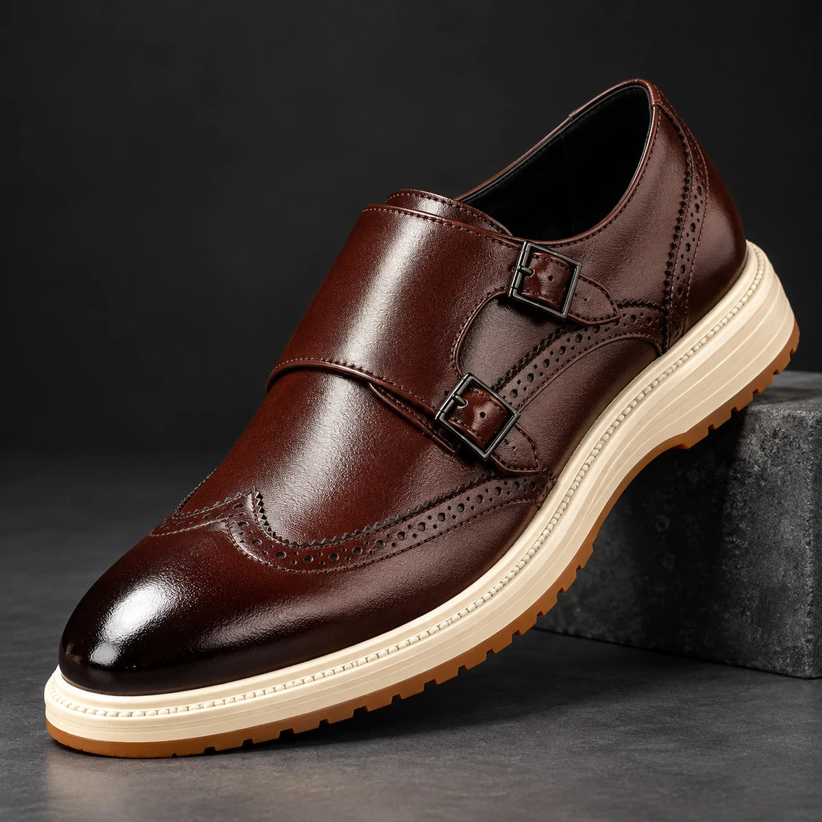 Genuine Leather Shoes | Cillian Brown diagonal pedestal