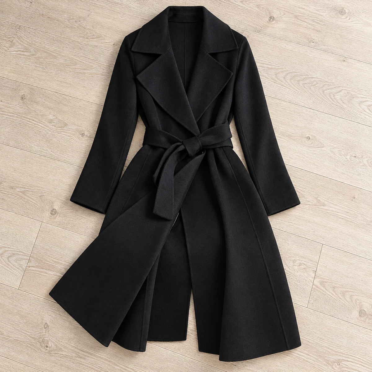 Genuine Wool Coat | Elodie in Black overhead flat lay