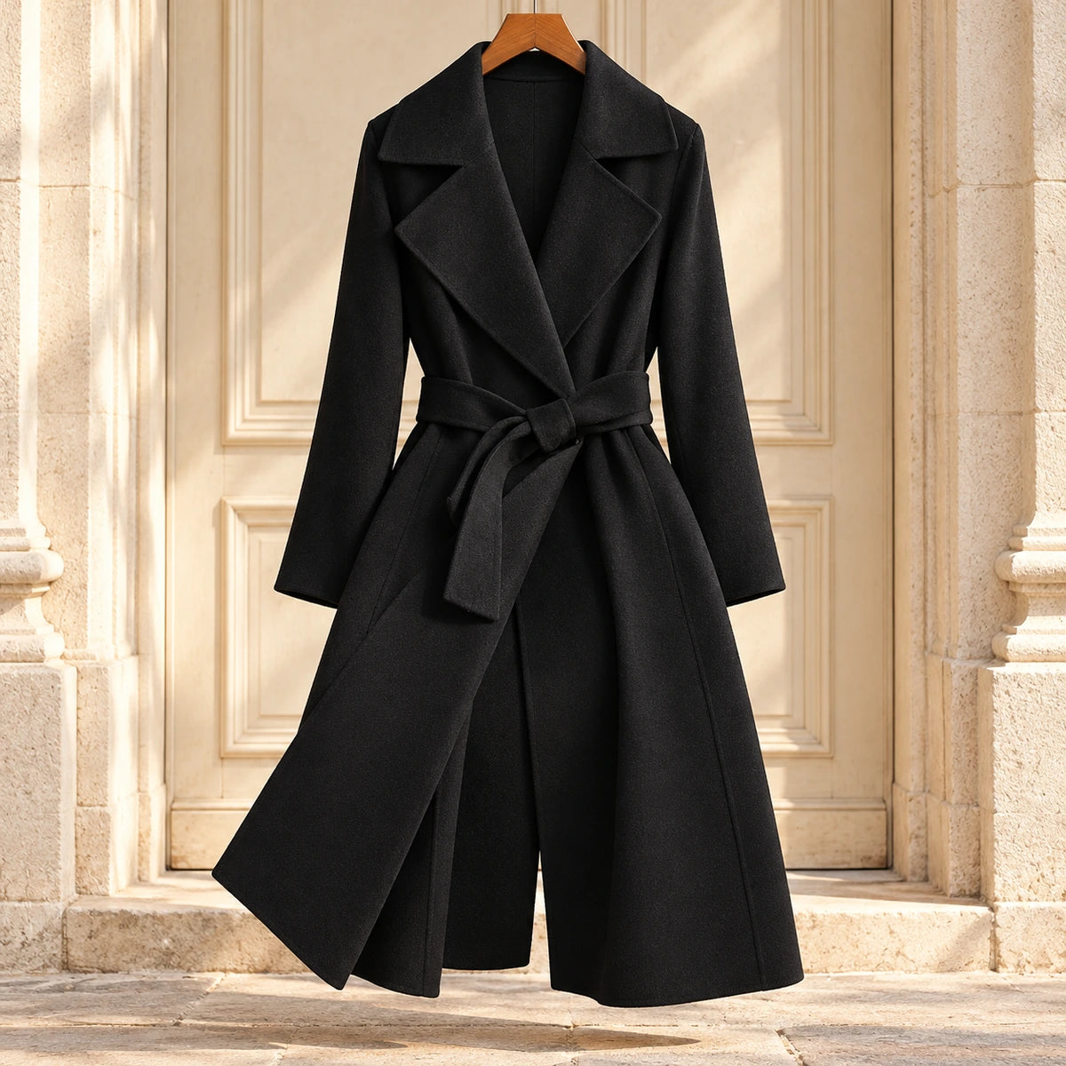 Genuine Wool Coat | Elodie in Black front garment view