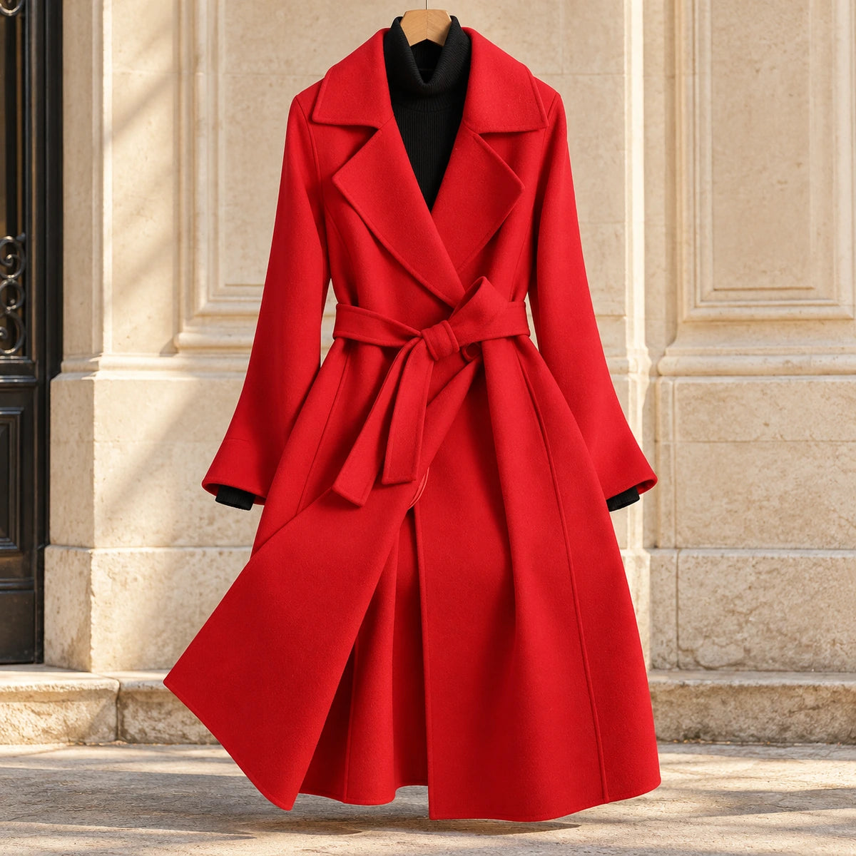 Genuine Wool Coat | Elodie in Red front garment view