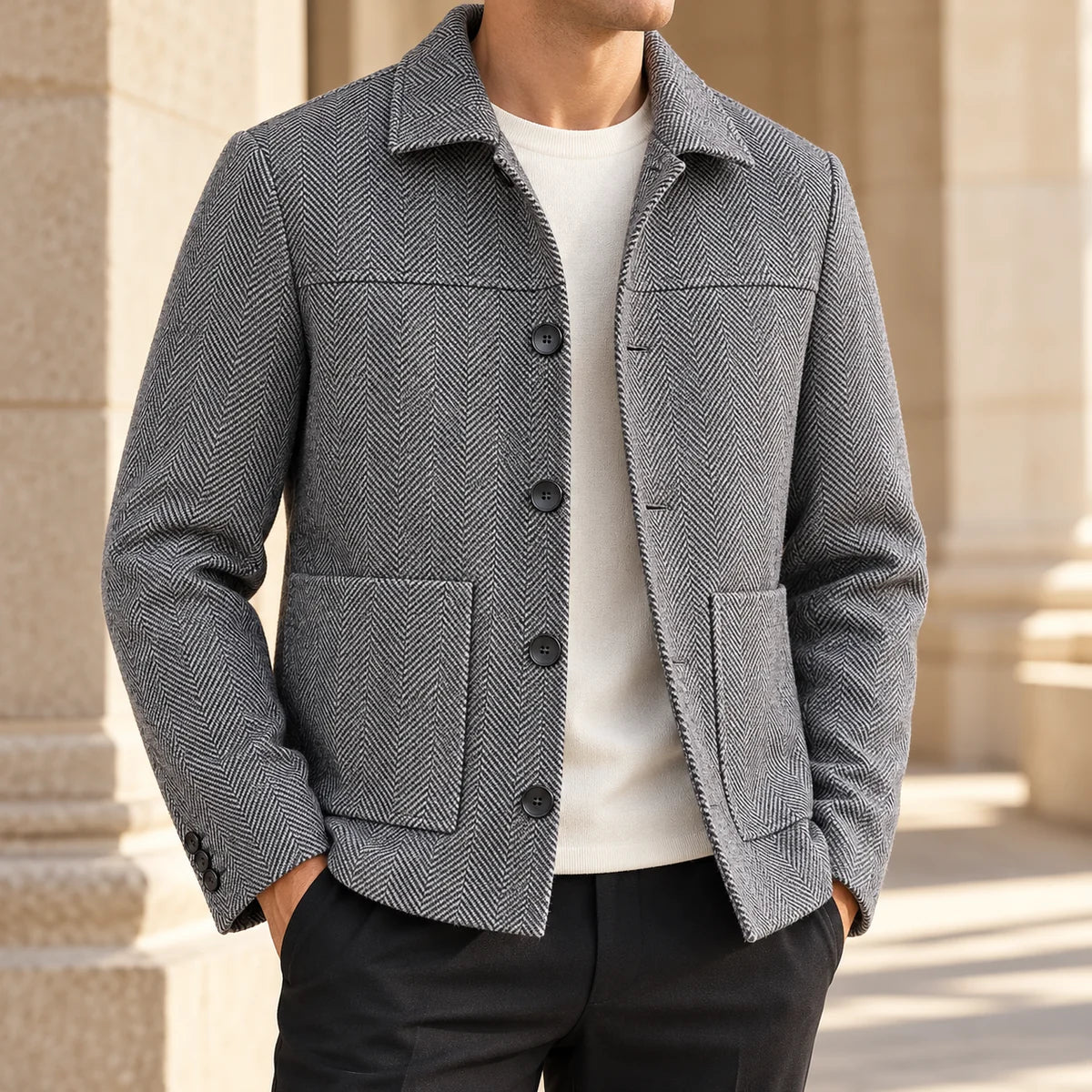 Herringbone Jacket | Niall Gray model worn
