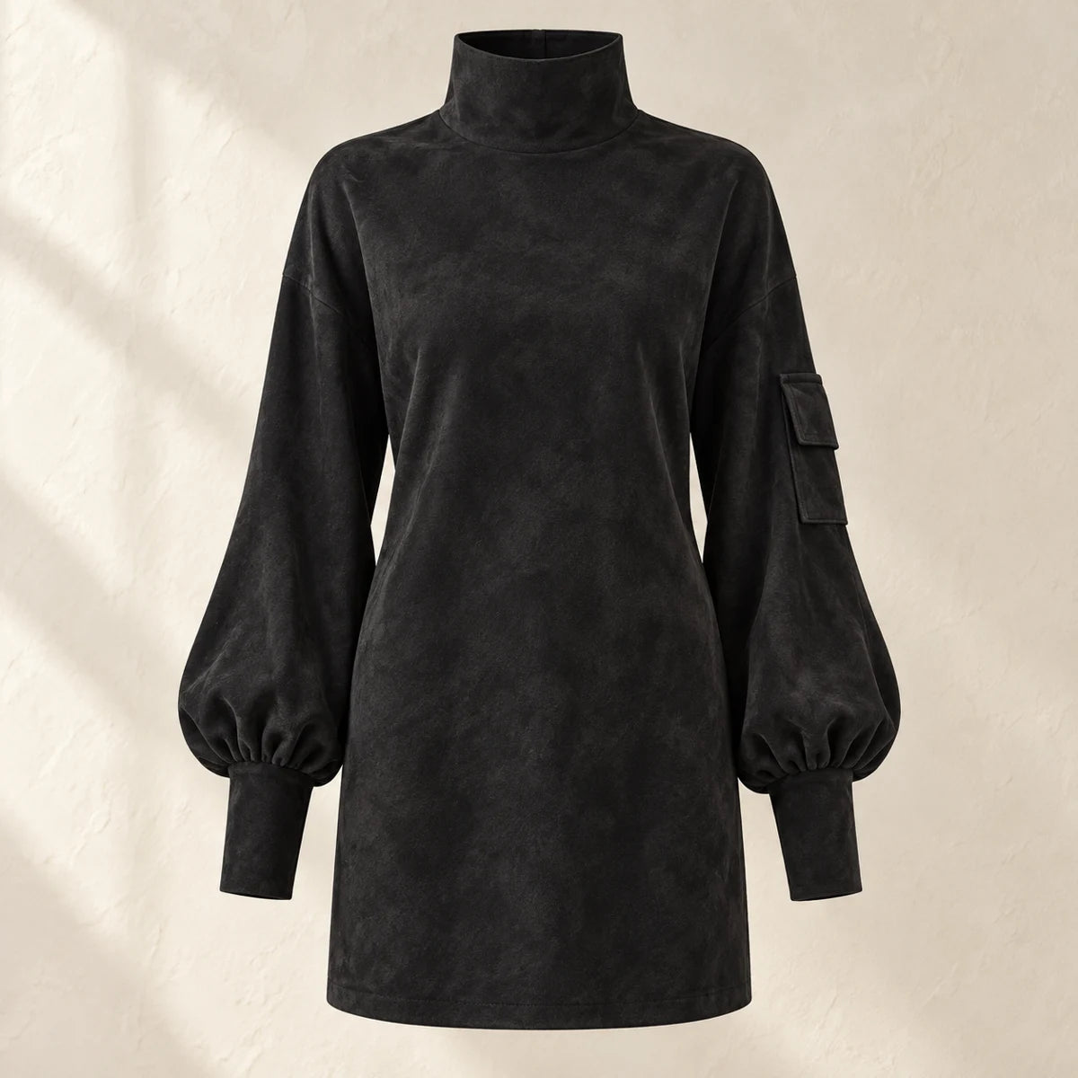 High Neck Mini Dress | Odette in Black, front garment view