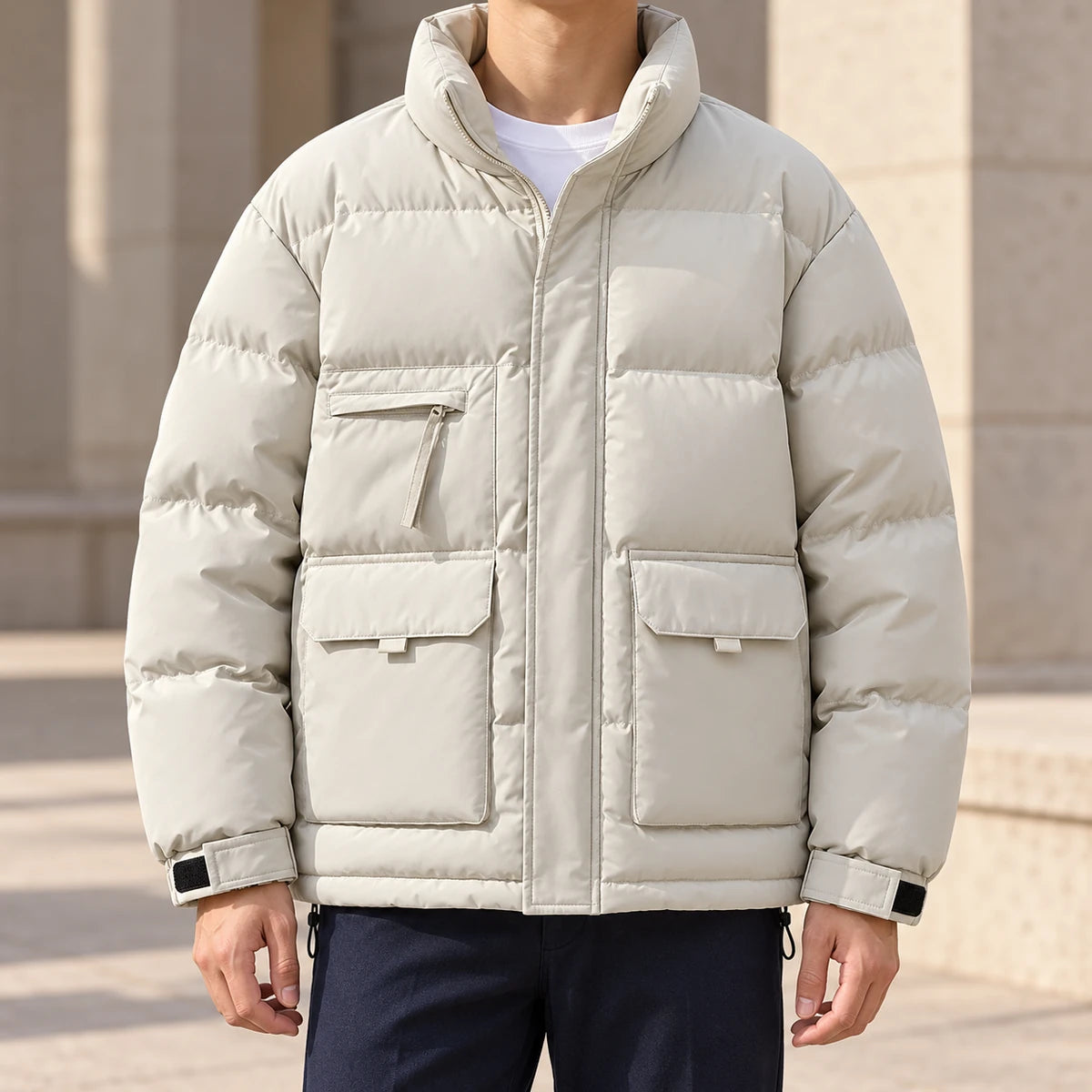 Kasper Puffer Jacket Beige model