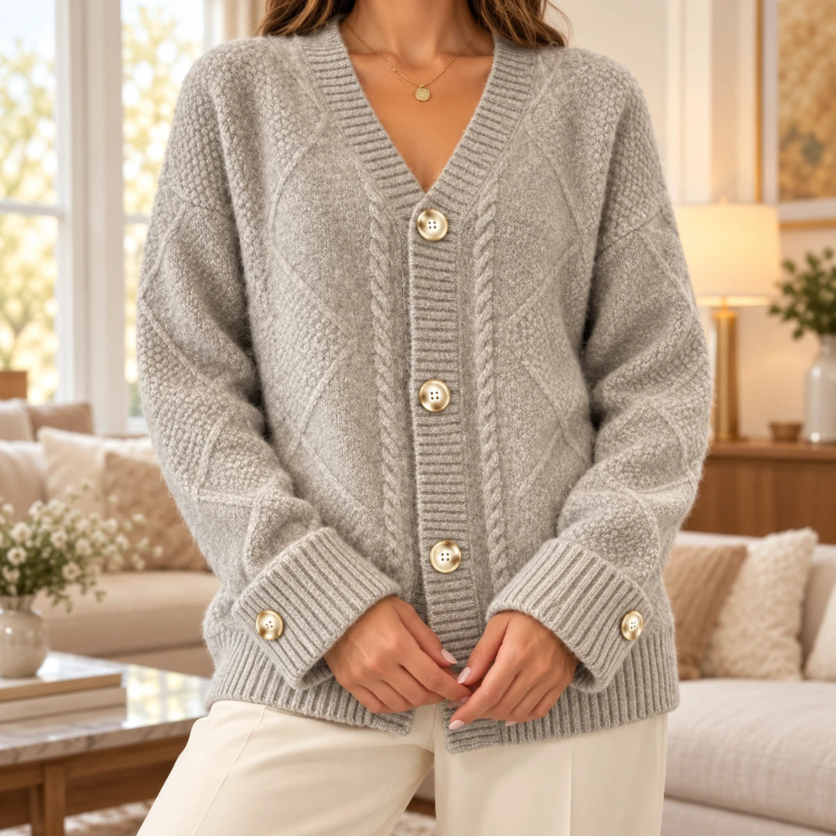 Knit Cardigan Beatrice Gray model