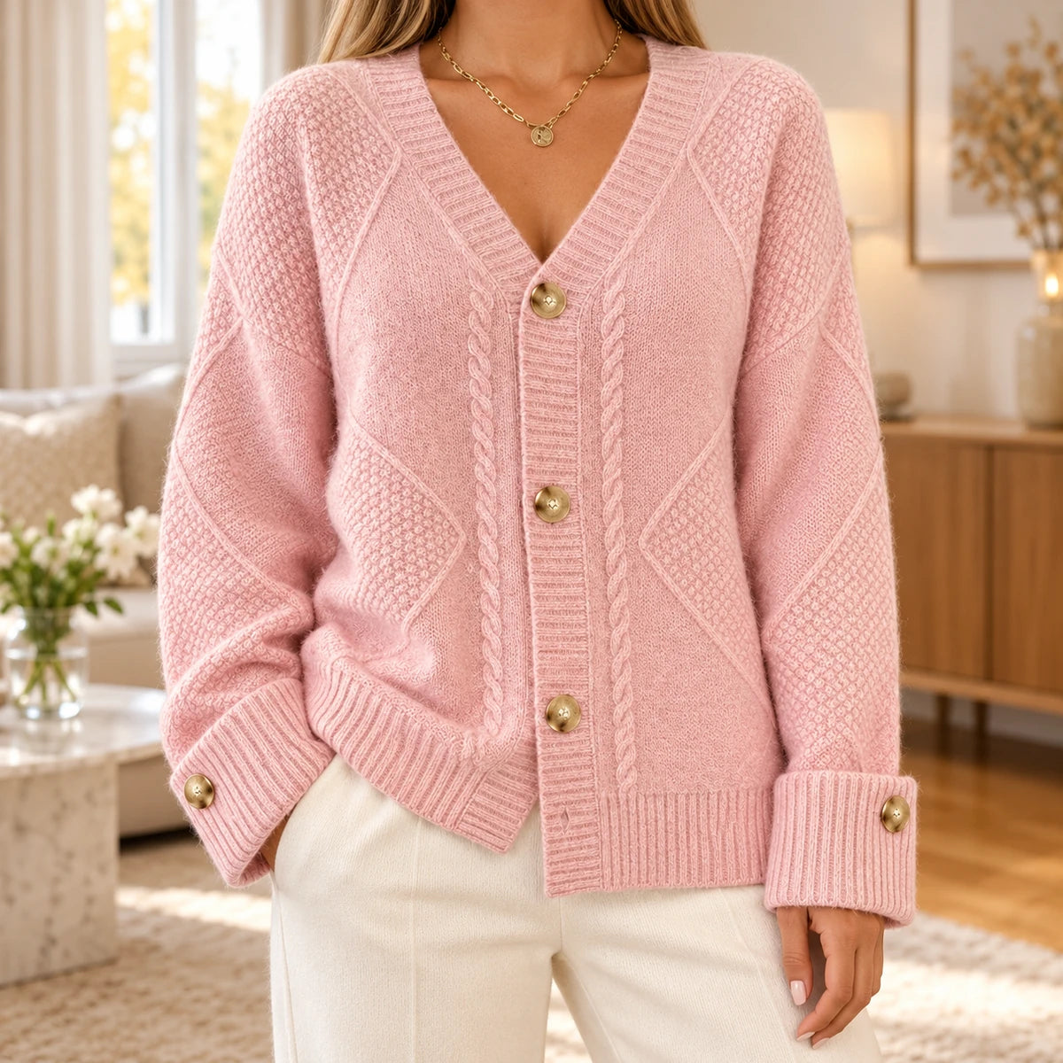 Knit Cardigan Beatrice Pink model