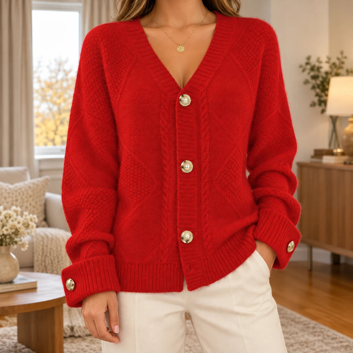 Knit Cardigan Beatrice Red model
