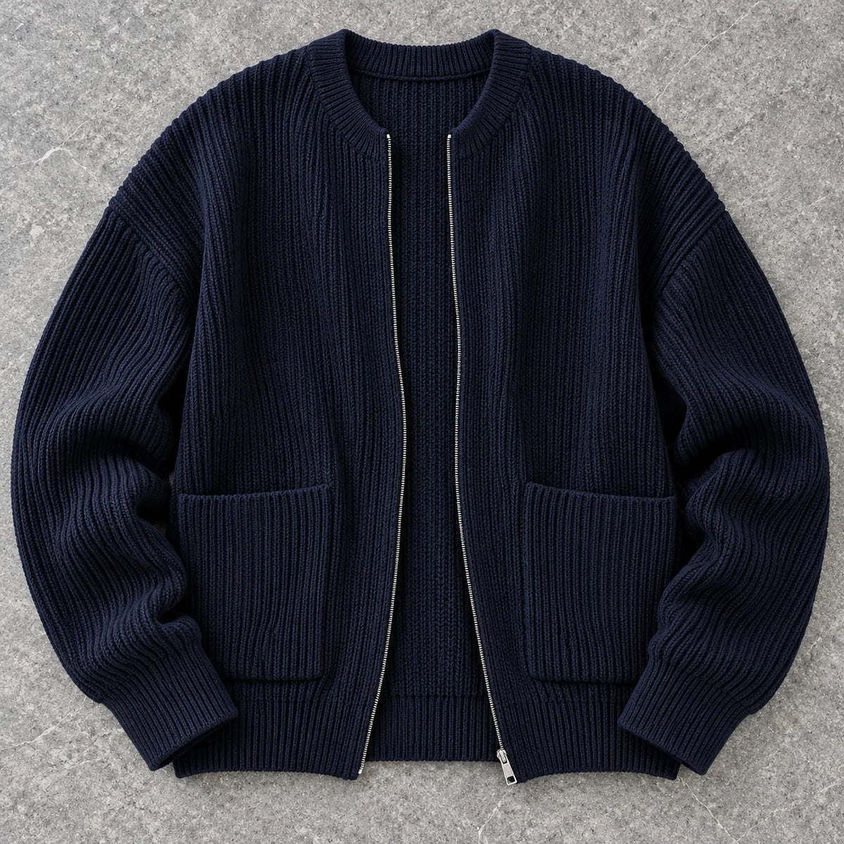 Knit Cardigan | Bjarne Blue overhead stone flatlay