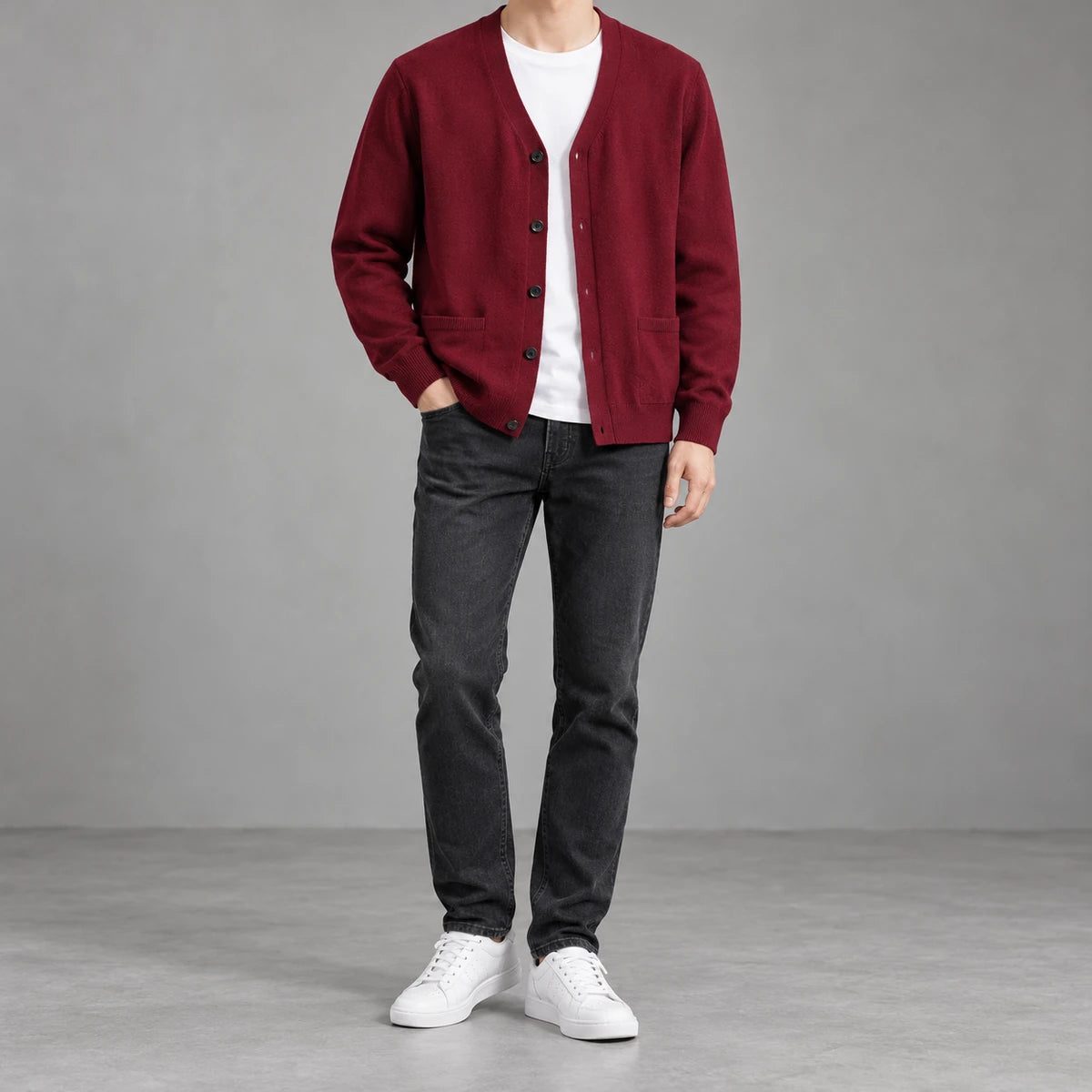 Knit Cardigan | Desmond Red model