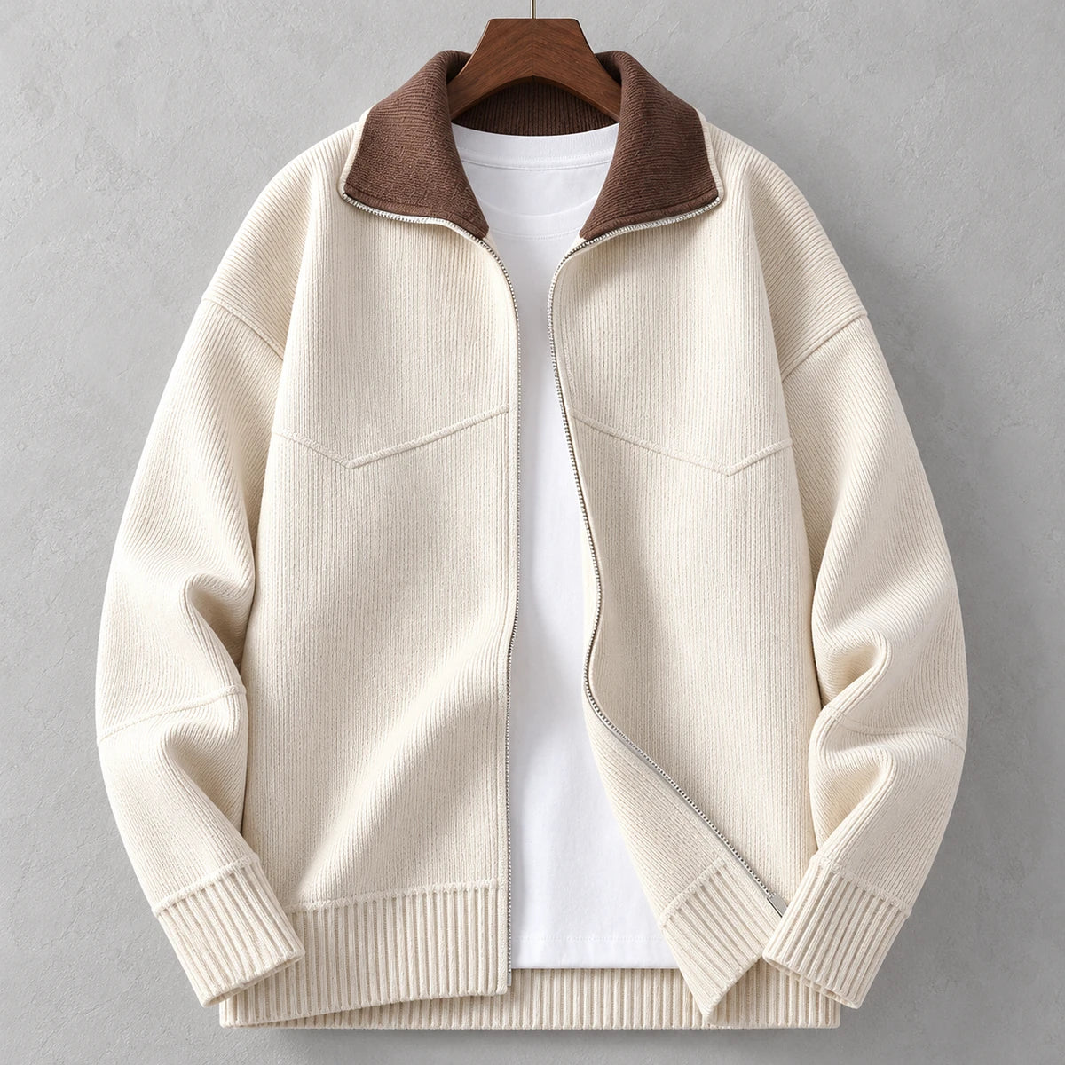Knit Cardigan | Fintan Beige hanger plaster front