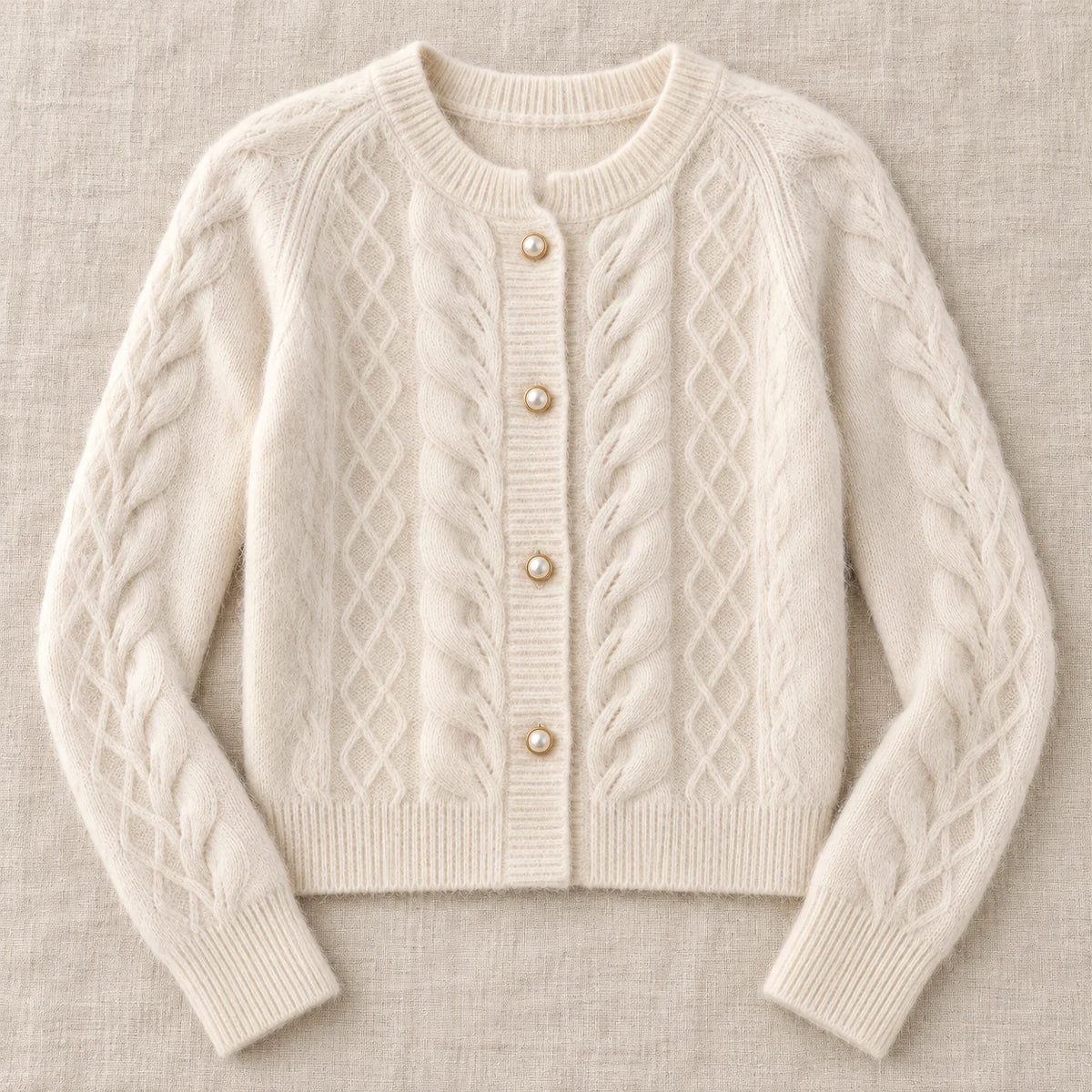 Knit Cardigan | Ingrid in Beige overhead flat lay view