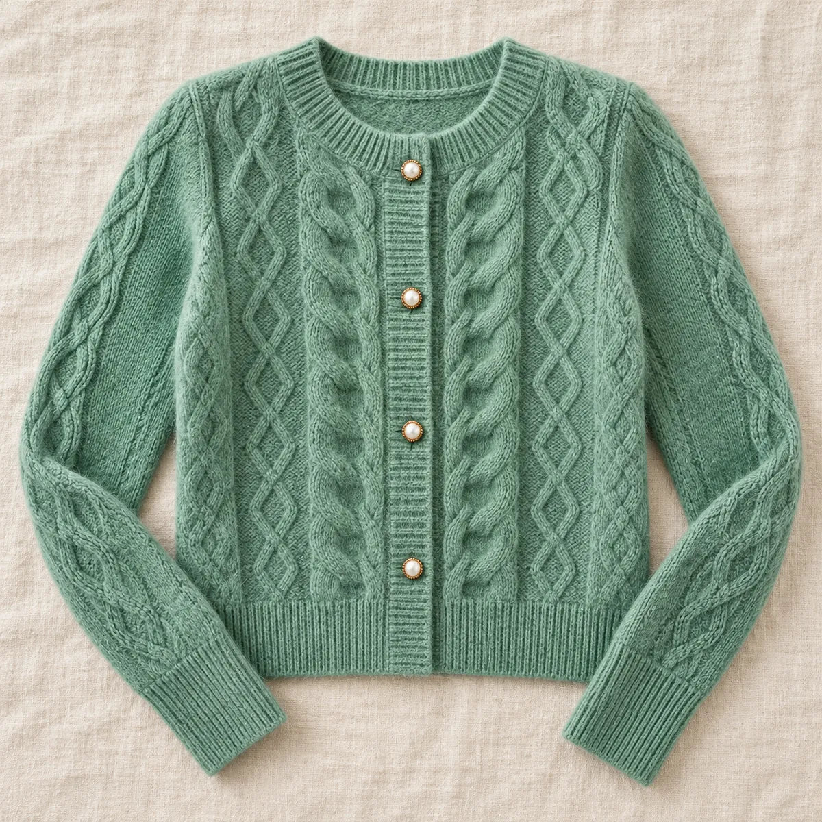 Knit Cardigan | Ingrid in Green overhead flat lay view