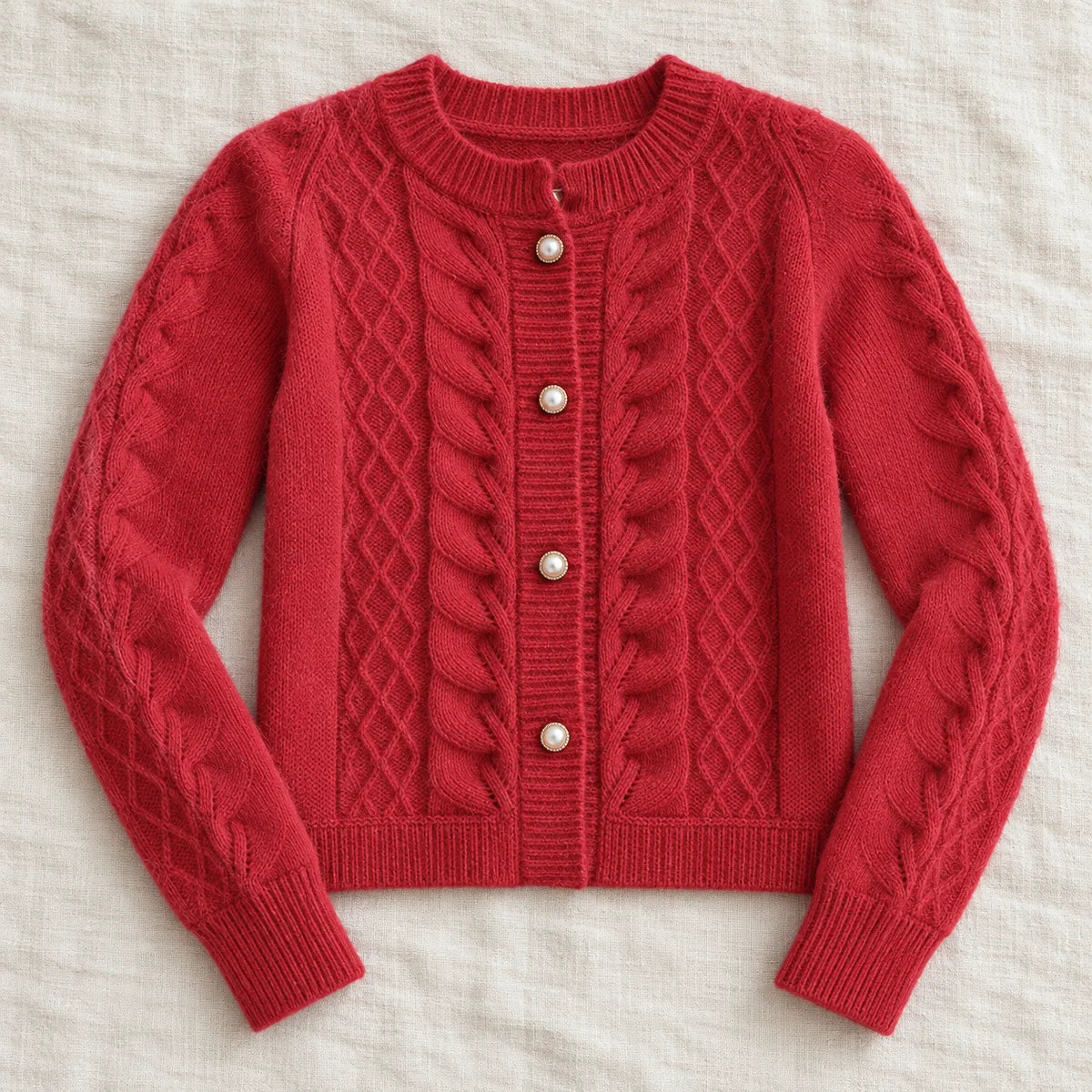 Knit Cardigan | Ingrid in Red overhead flat lay view