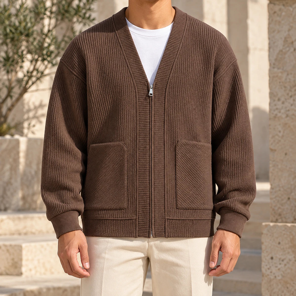 Knit Cardigan | Jorgen Brown model