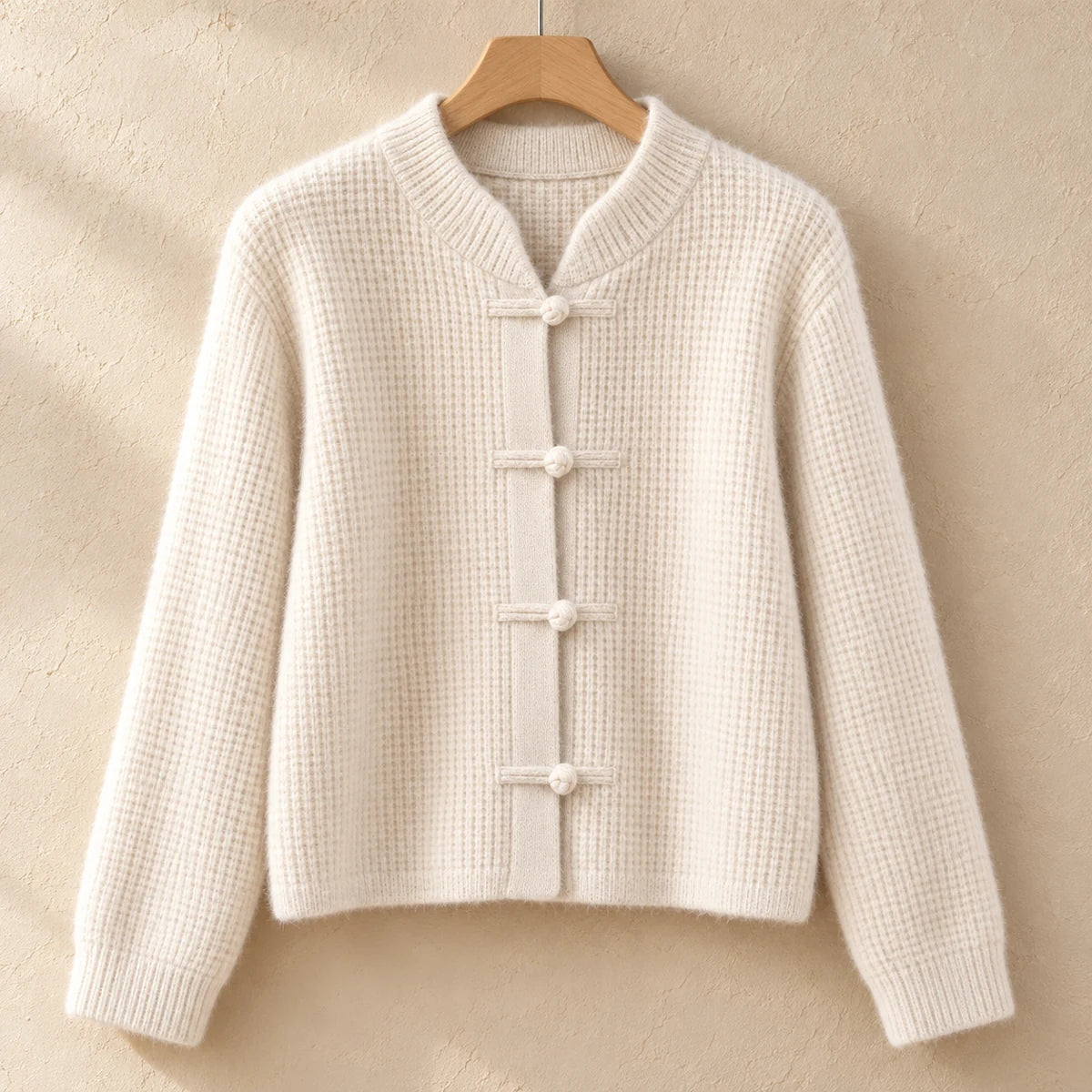 Knit Cardigan | Lisette in Beige front garment view