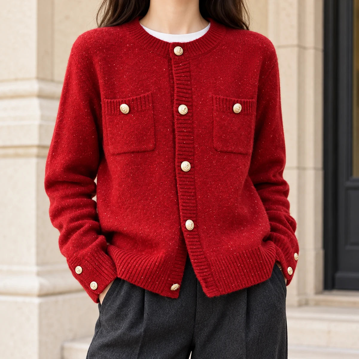 Knit Cardigan | Marisol Red lifestyle