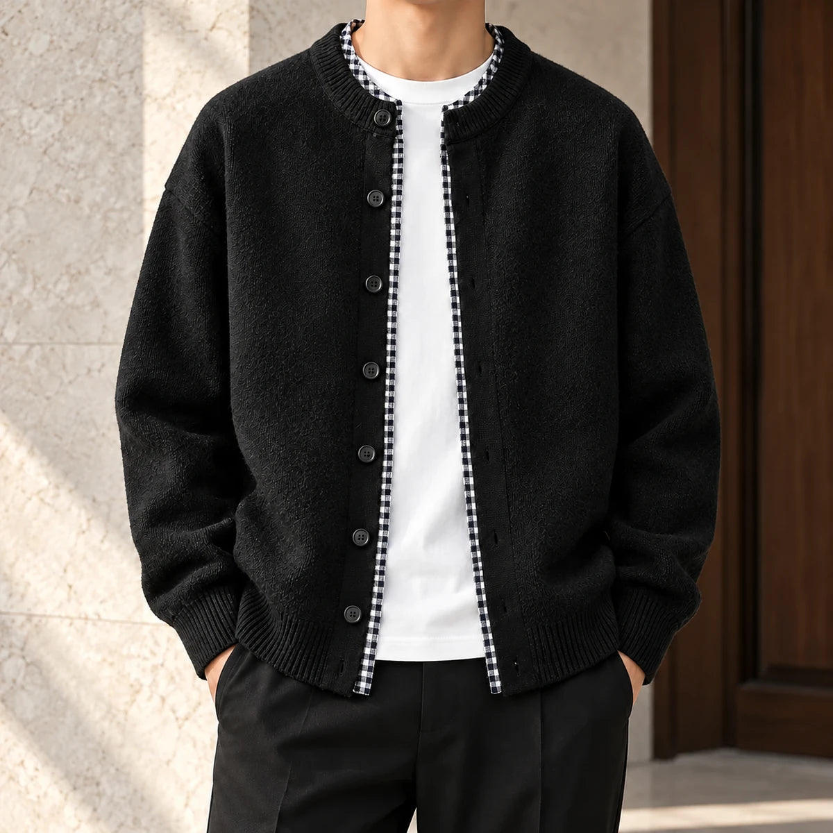 Knit Cardigan | Orson Black model worn
