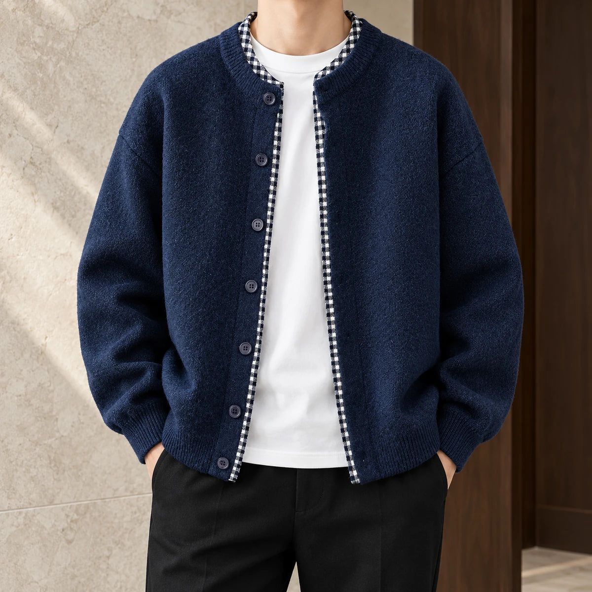 Knit Cardigan | Orson Blue model worn