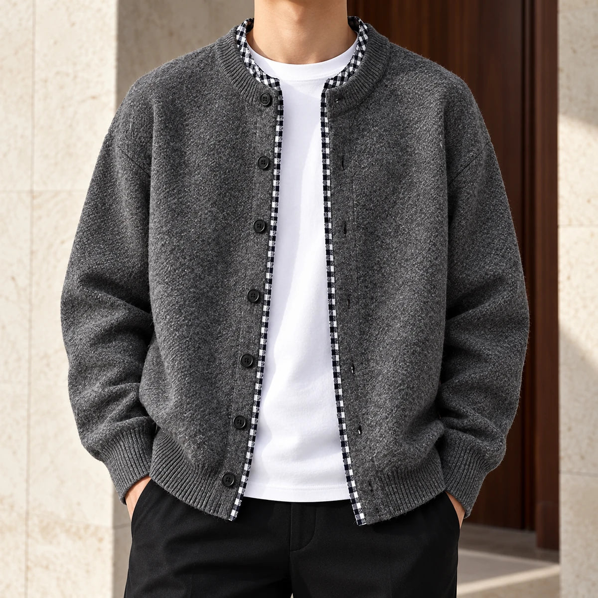 Knit Cardigan | Orson Dark Gray model worn