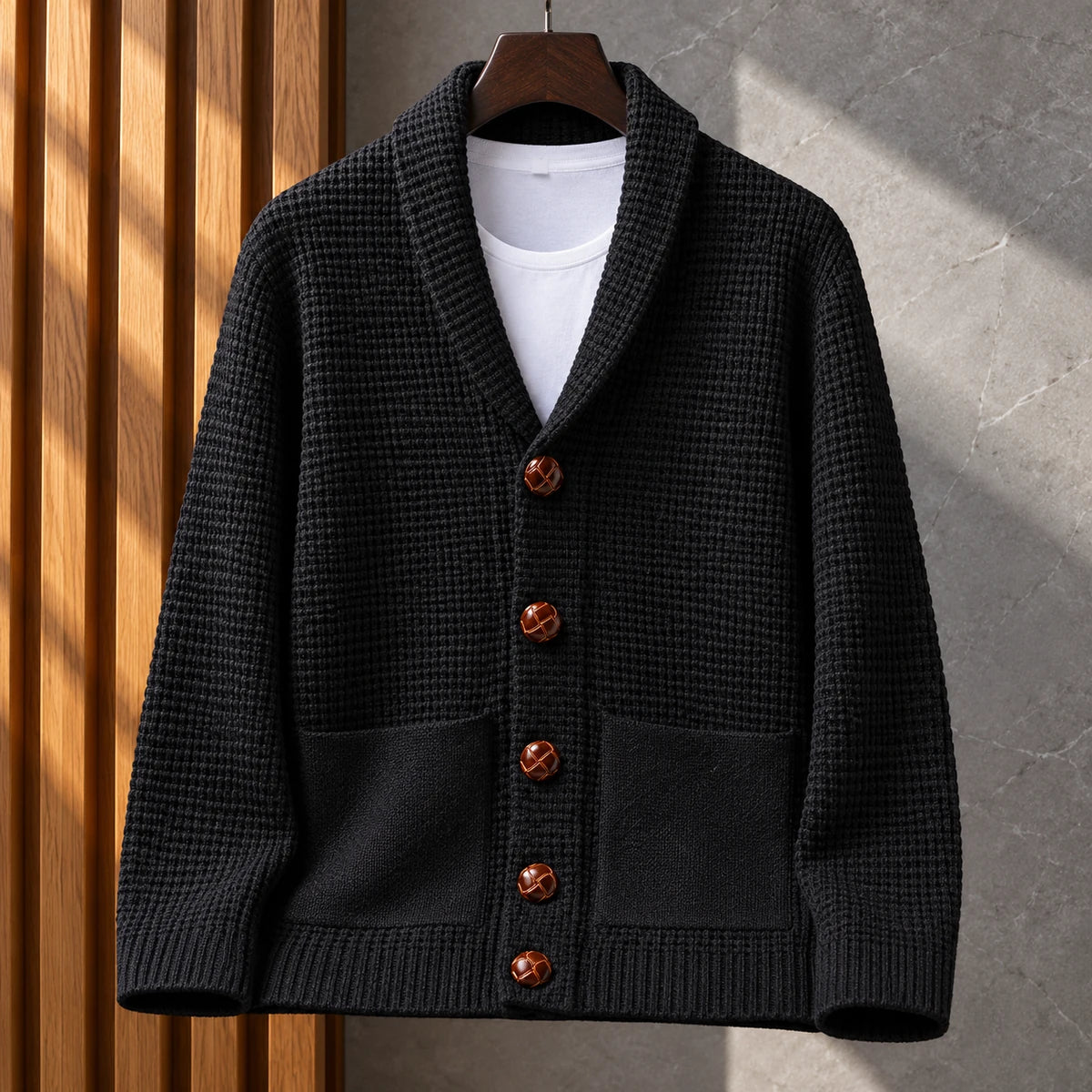 Knit Cardigan | Quentin Black hanger front