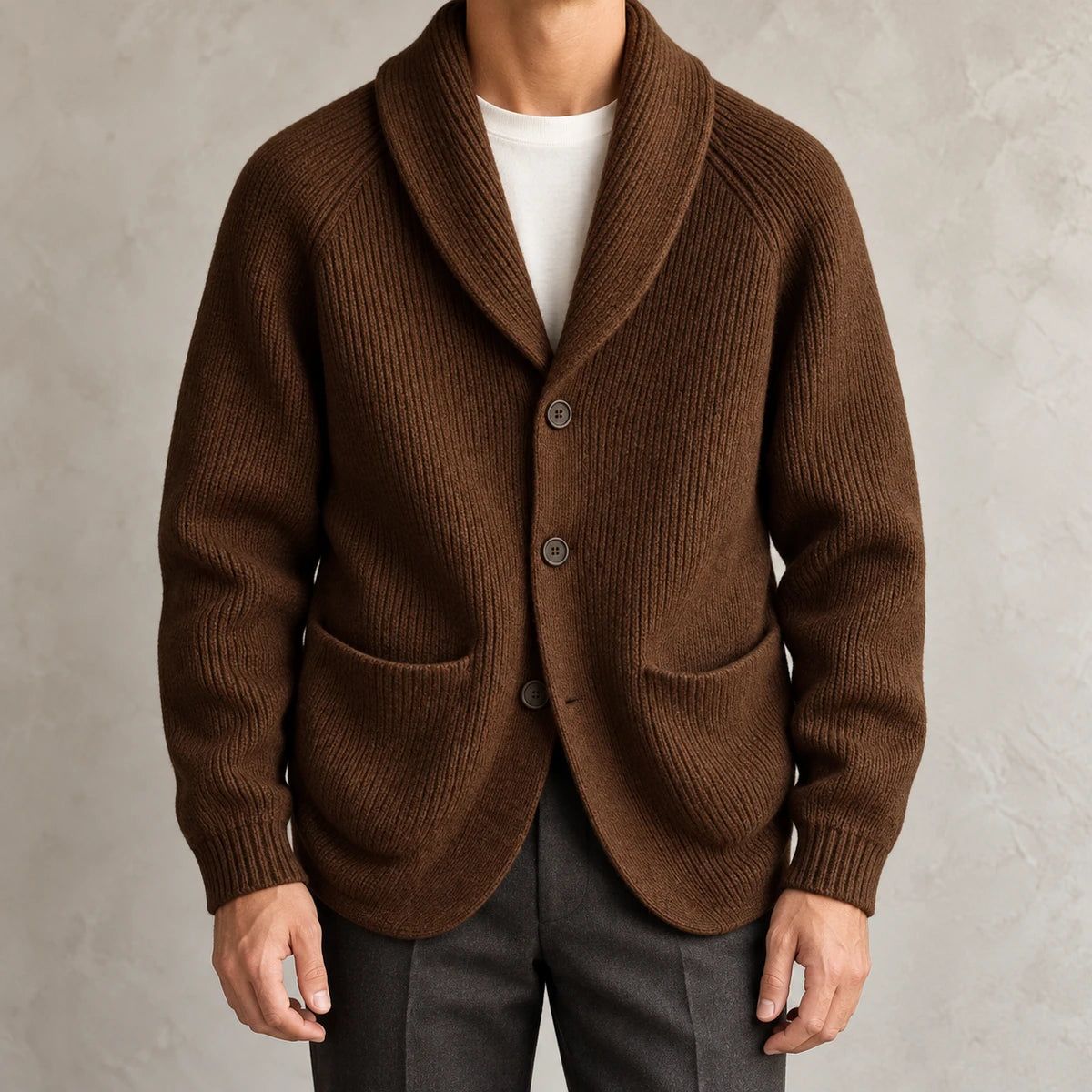 Knit Cardigan | Rainer Brown model worn