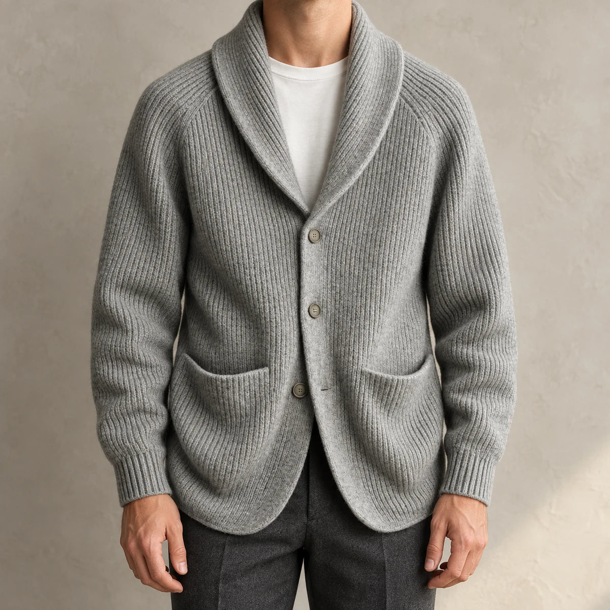 Knit Cardigan | Rainer Gray model worn