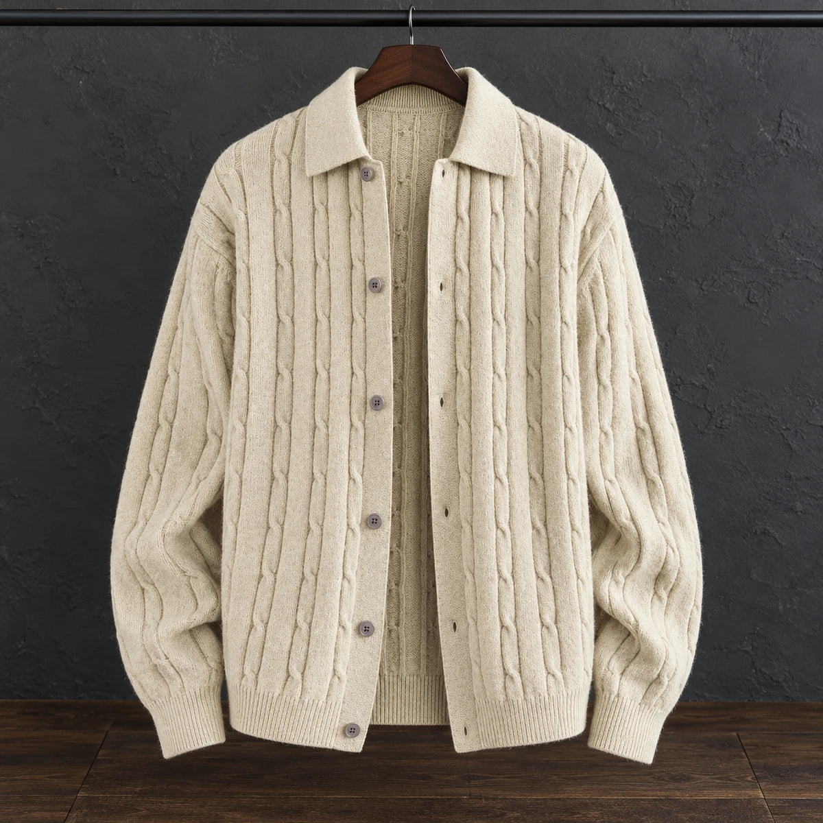 Knit Cardigan | Soren Beige hanger front
