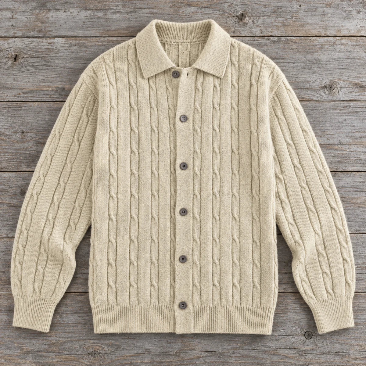 Knit Cardigan | Soren Beige overhead flatlay