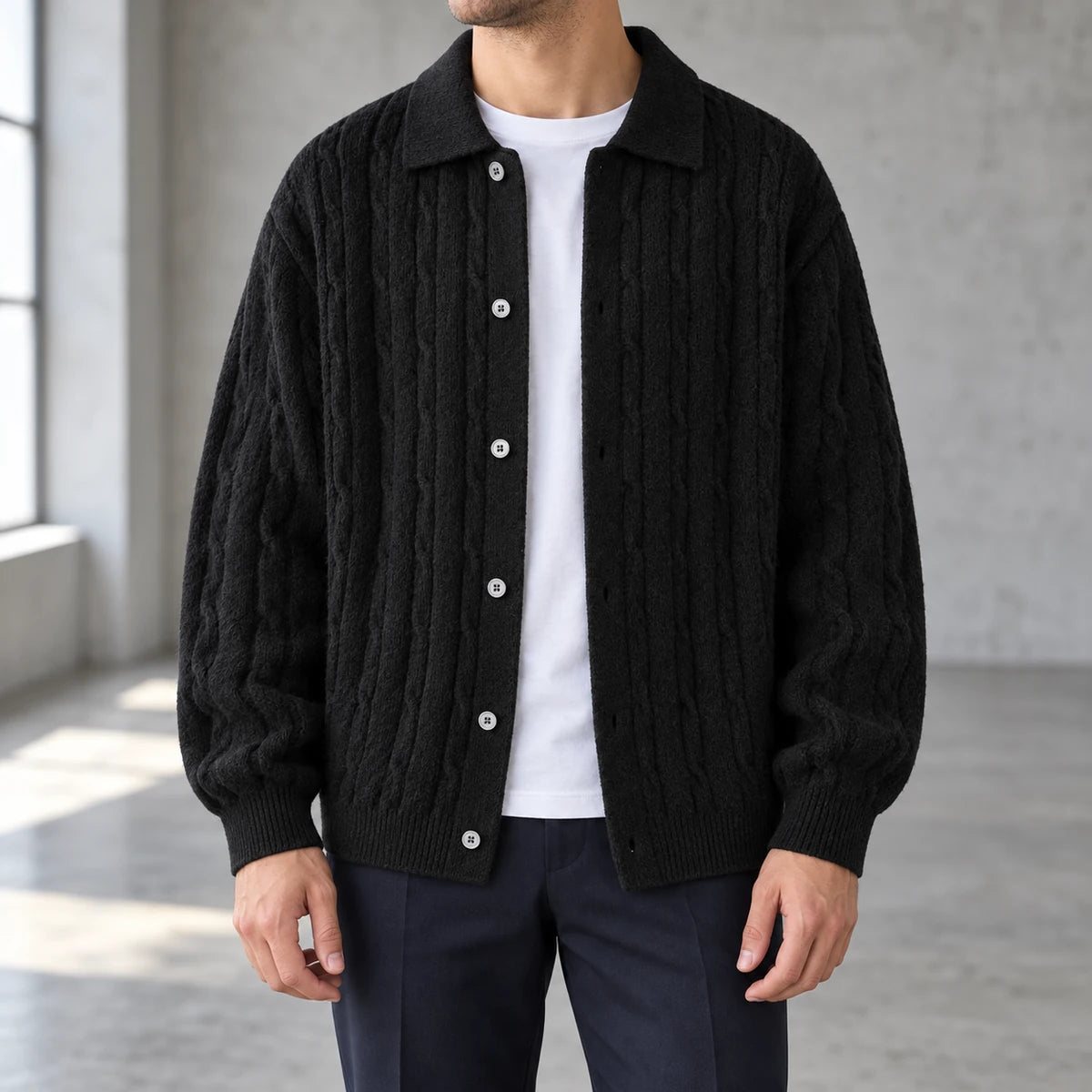 Knit Cardigan | Soren Black model worn