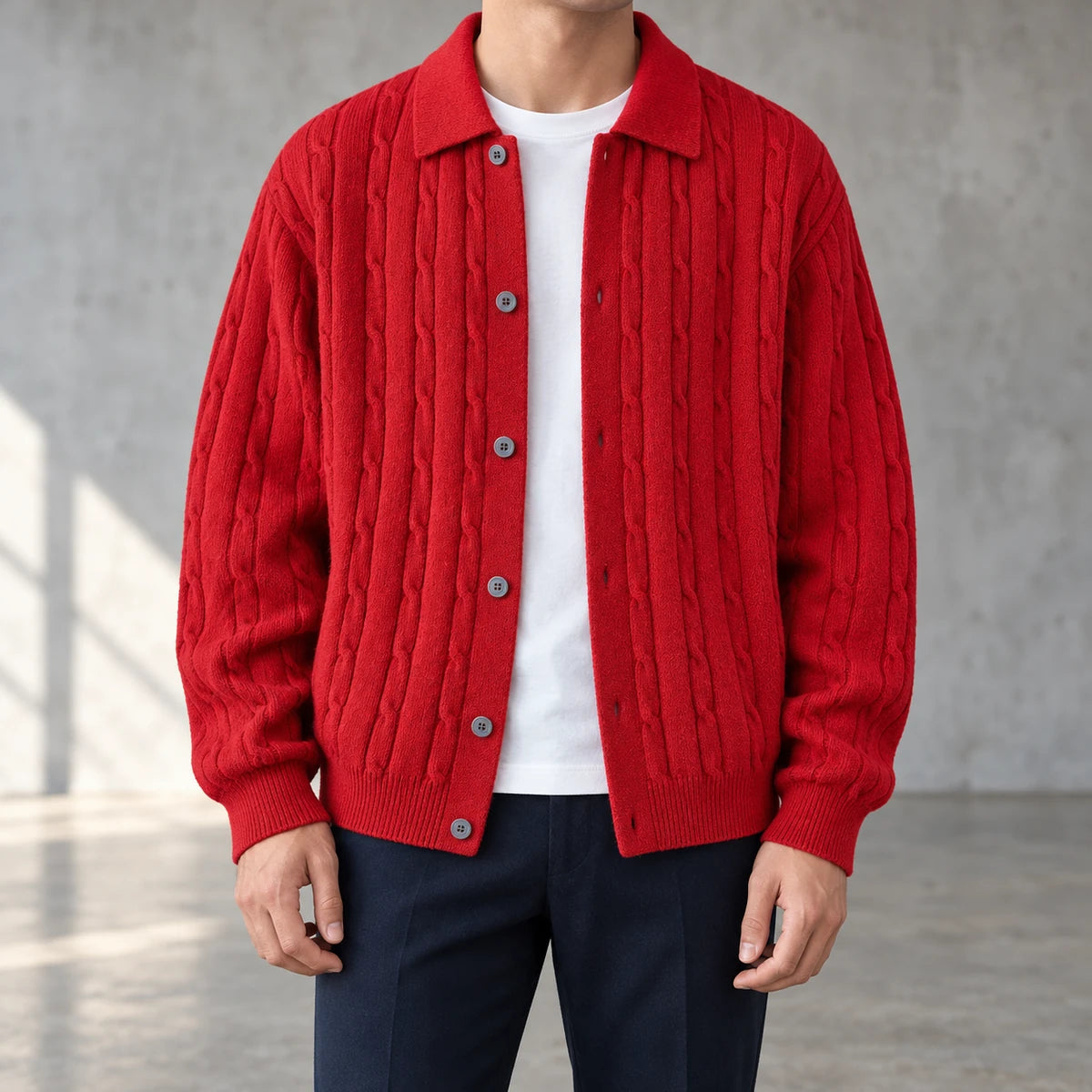 Knit Cardigan | Soren Red model worn