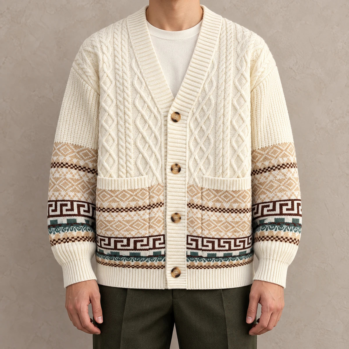 Knit Cardigan | Stellan Beige model worn